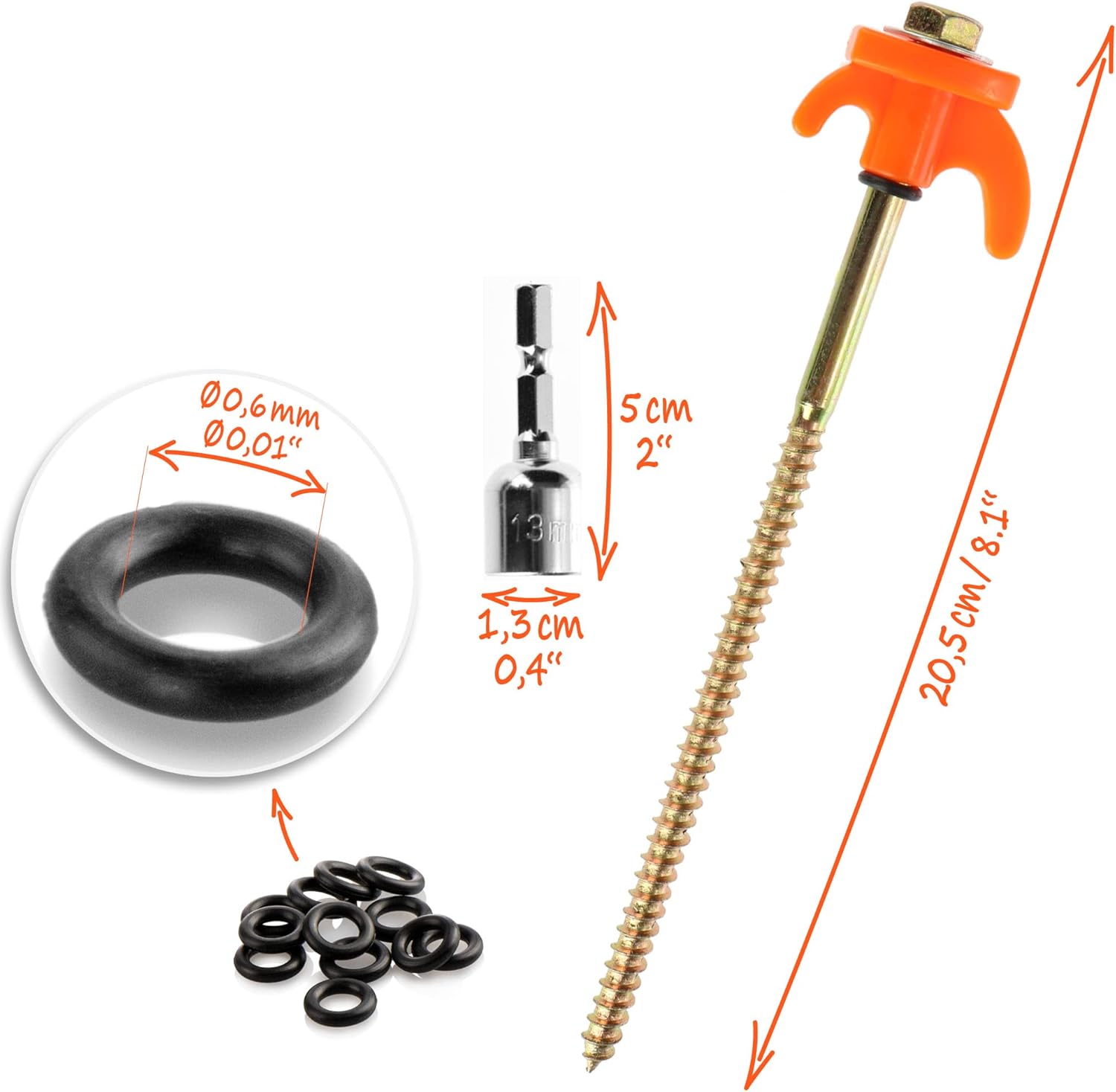 Thumbnail 5 de com-four® 24x Zeltheringe aus robustem Stahl – 20,5 cm Felsboden-Erdnägel mit Gewinde & Seil-Halterung