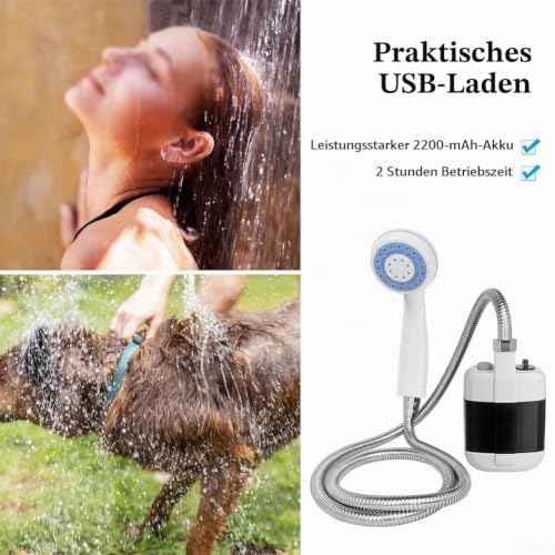 Thumbnail 6 de Minflora Camping Dusche: Tragbare USB-Dusche mit Saugnapf, 4,5 l/min – ideal für Outdoor, Camping und Haustierpflege
