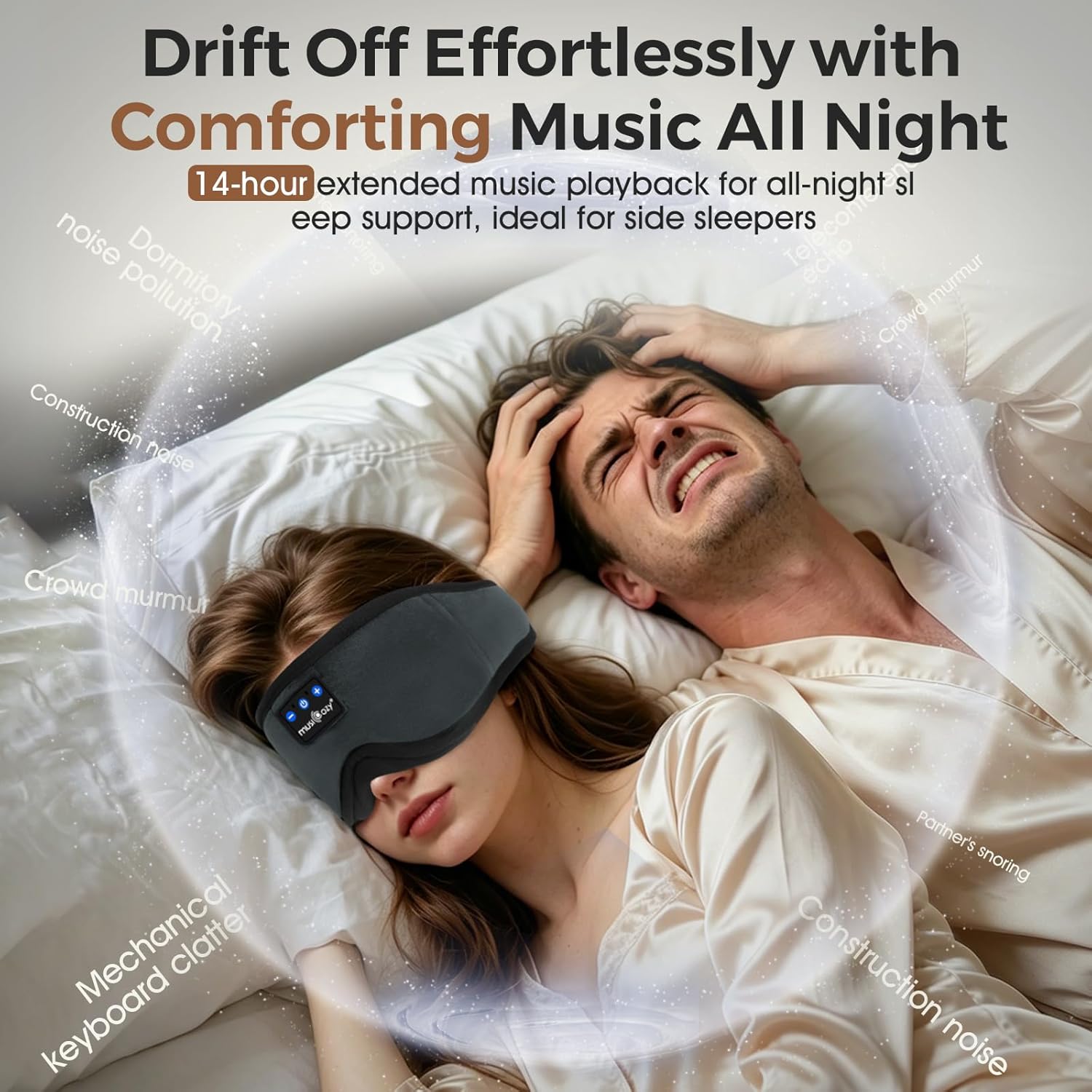 Thumbnail 3 de MUSICOZY Sleep Mask Headphones: 100% Blackout, 3D Contoured Eyes, Bluetooth Sleep Mask with 14H Playback