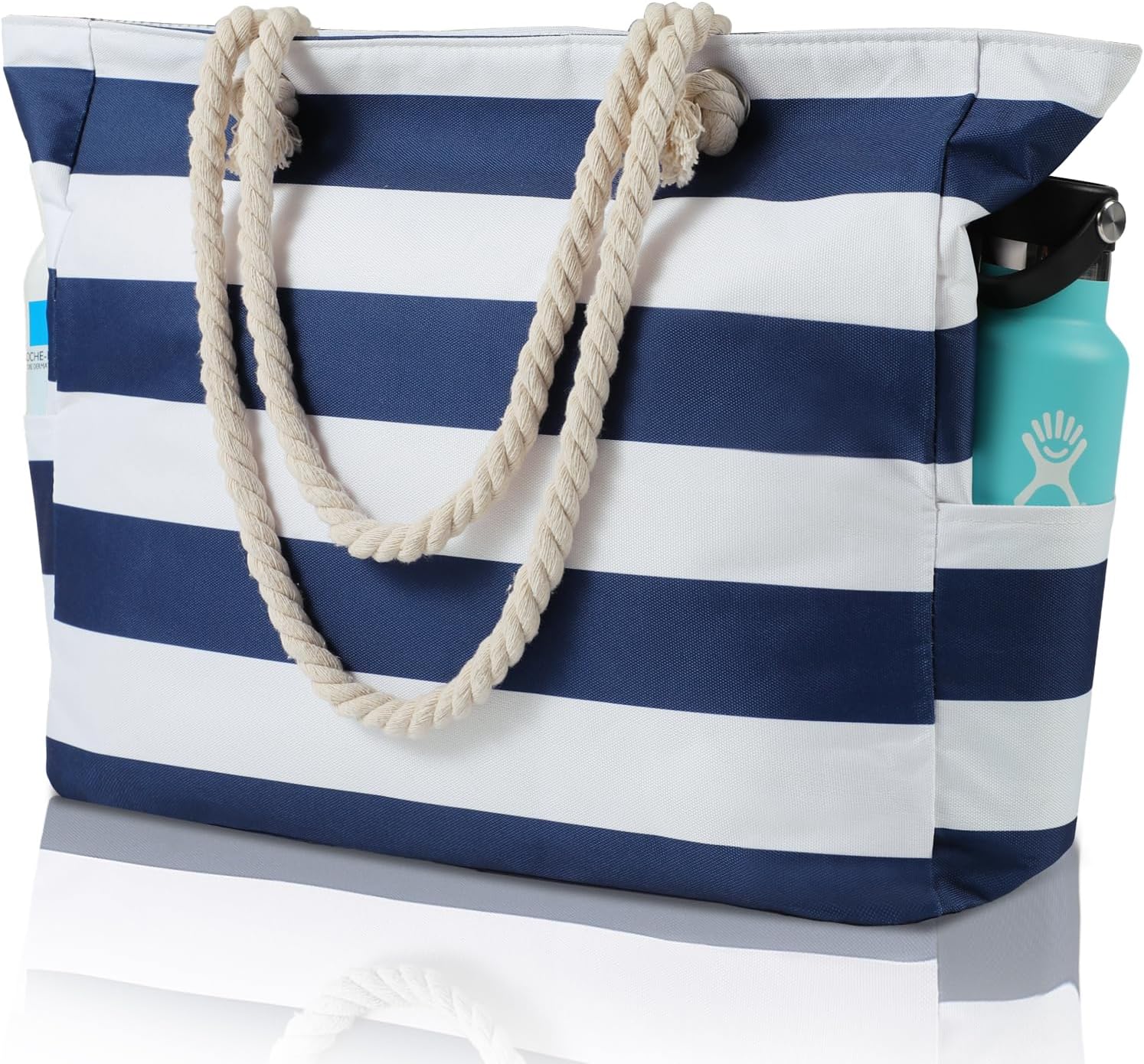 Detalle de WORPICE Beach Bag - Large Zippered Bag with Adjustable Rope Handle