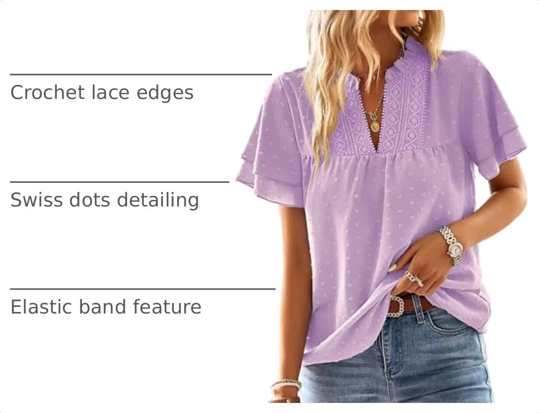 Thumbnail 3 de Falechay Womens Tops Boho Blouse, V-Neck with Crochet Lace and Swiss Dots