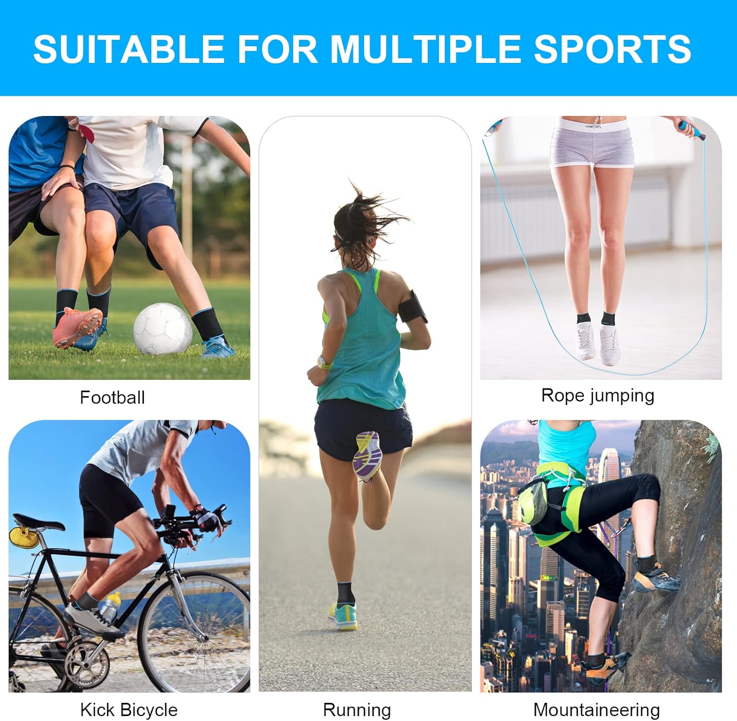 Thumbnail 6 de ACWOO Attelle de cheville Sport respirante réglable (2 pièces) avec bandes en silicone antidérapantes – Bleu