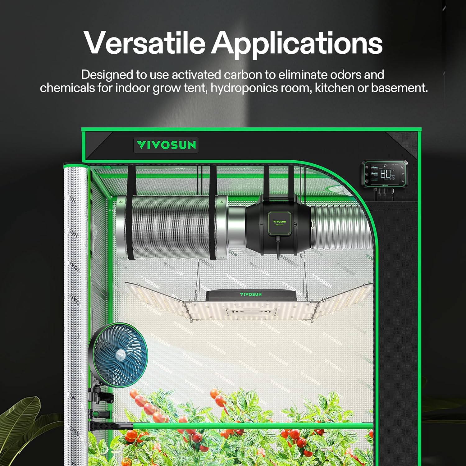 Thumbnail 6 de Filtro a Carbone Attivo VIVOSUN 100mm (4") con Prefiltro – controllo odori per grow tent e coltivazione indoor