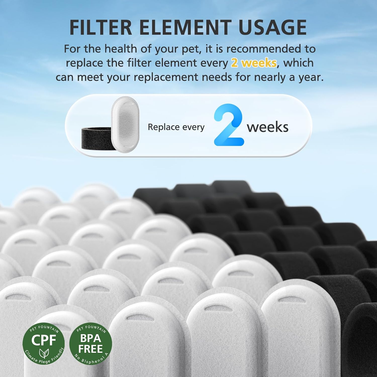 Detalle 2 de 50-Pack Cat Water Fountain Filter Replacements for 108/3.2L and 67oz/2L Stainless Steel Pet Fountains