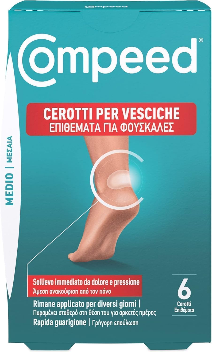 COMPEED Cerotti per vesciche – Lunga durata, impermeabili e 6 cerotti in confezione 100% plastic free