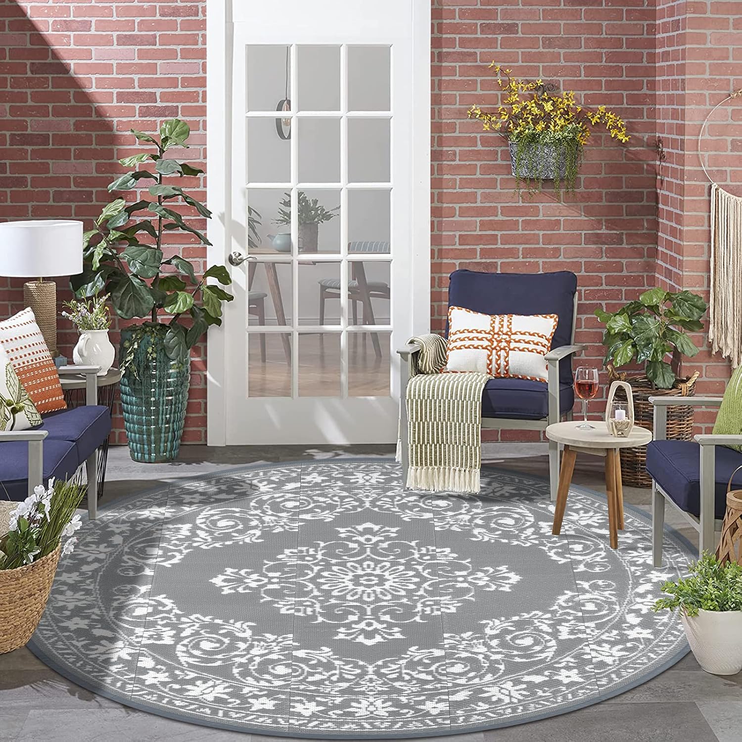 Detalle de Enyhom Tapis Rond 180 cm Réversible en Pailles Plastiques pour Intérieur et Extérieur