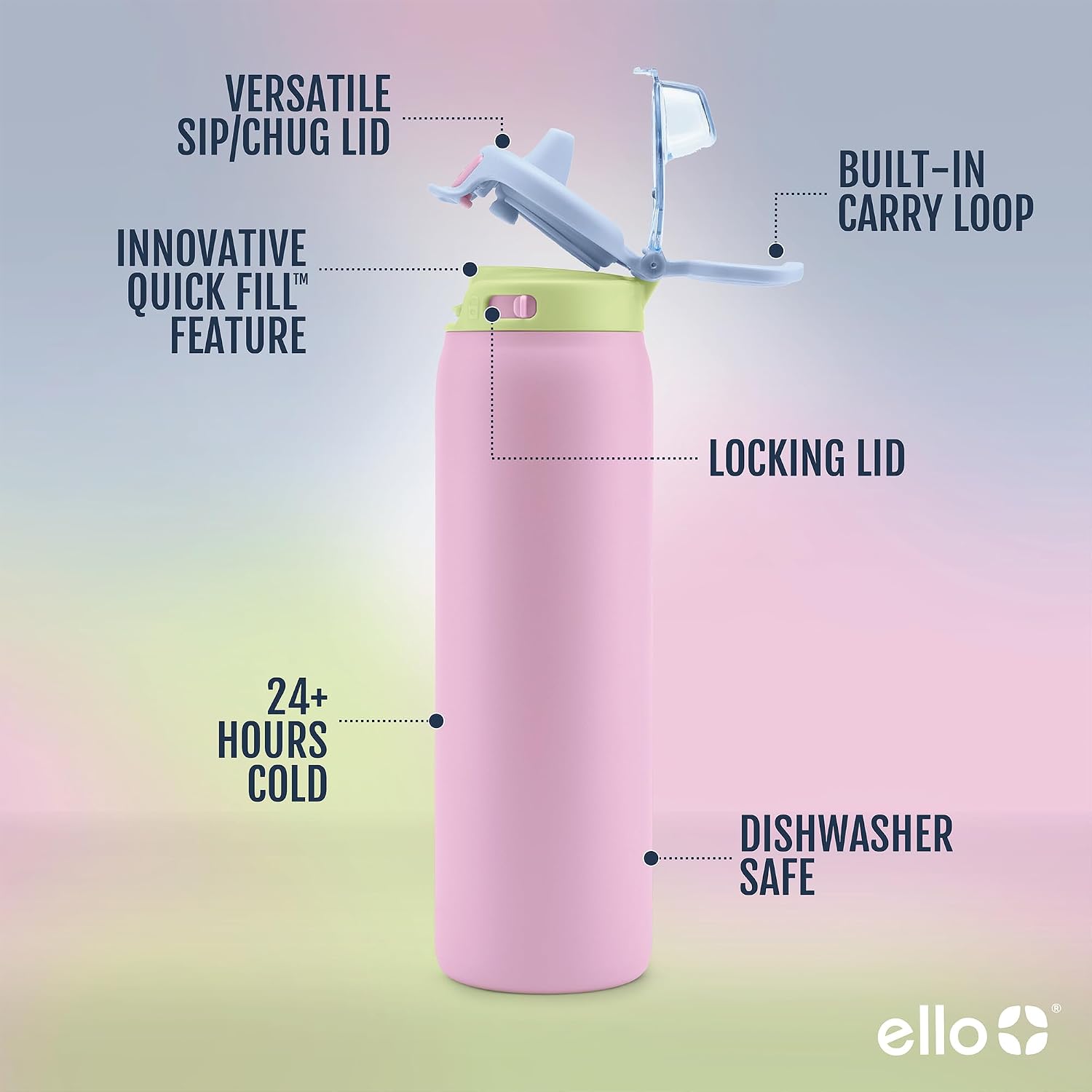Thumbnail 2 de Ello Pop & Fill Stainless Steel Bottle 32 oz 💧