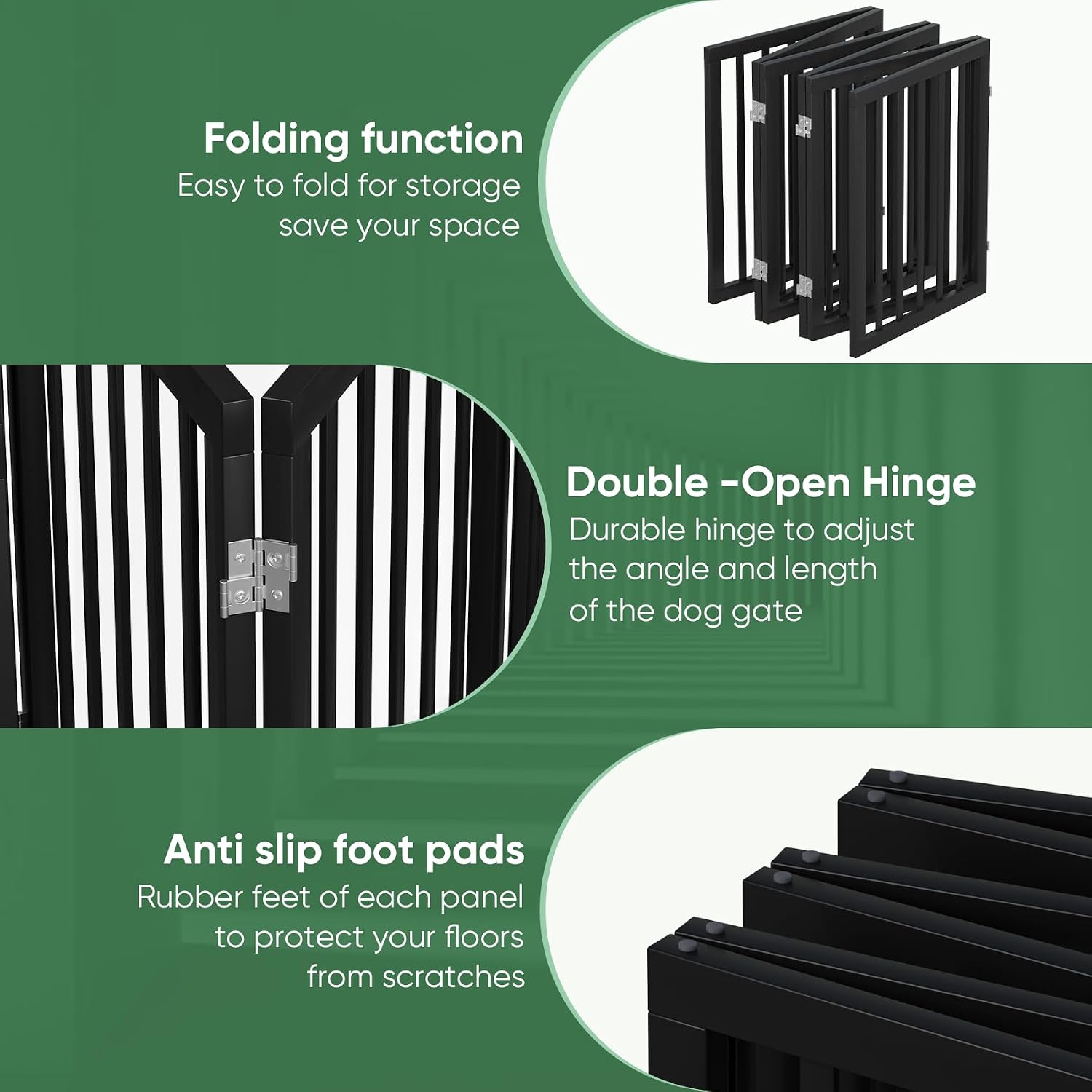 Detalle de Algherohein foldable dog gate for doorways – freestanding indoor room divider, 6 panels, black