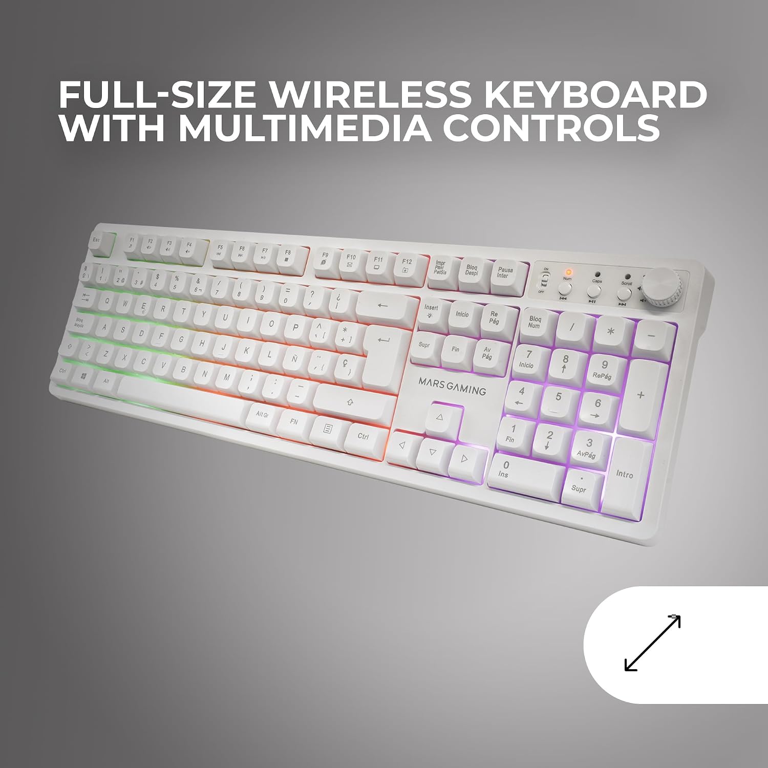 Thumbnail 2 de Mars Gaming MCPWX (Italiano) Combo Gaming Wireless 3-in-1 DualPro Link 2.4GPRO con tastiera RGB, mouse 3200DPI e tappetino 360x260 mm, Bianco