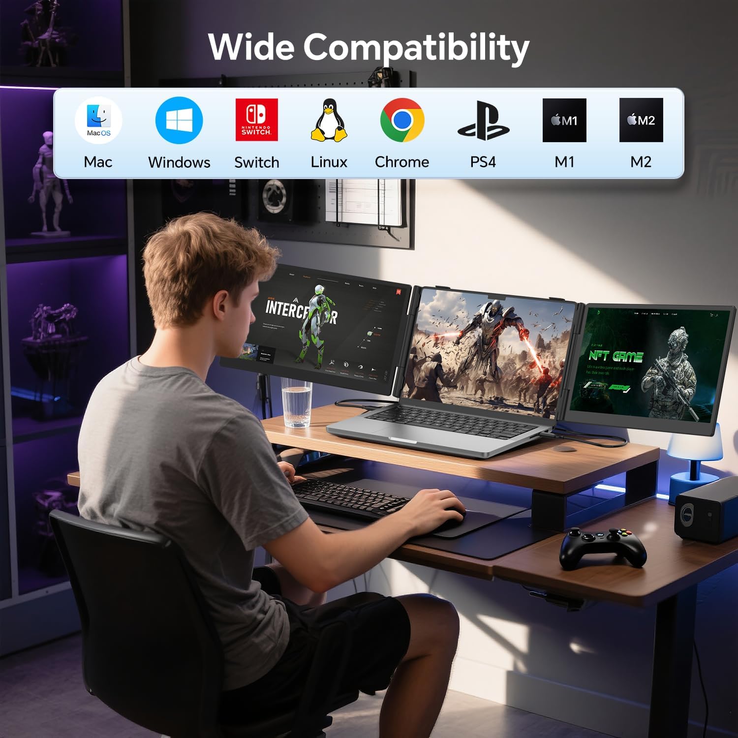 Detalle de FEZOBR Laptop Screen Extender 14" Ultrathin Triple Monitor – 1080P FHD IPS, Plug & Play