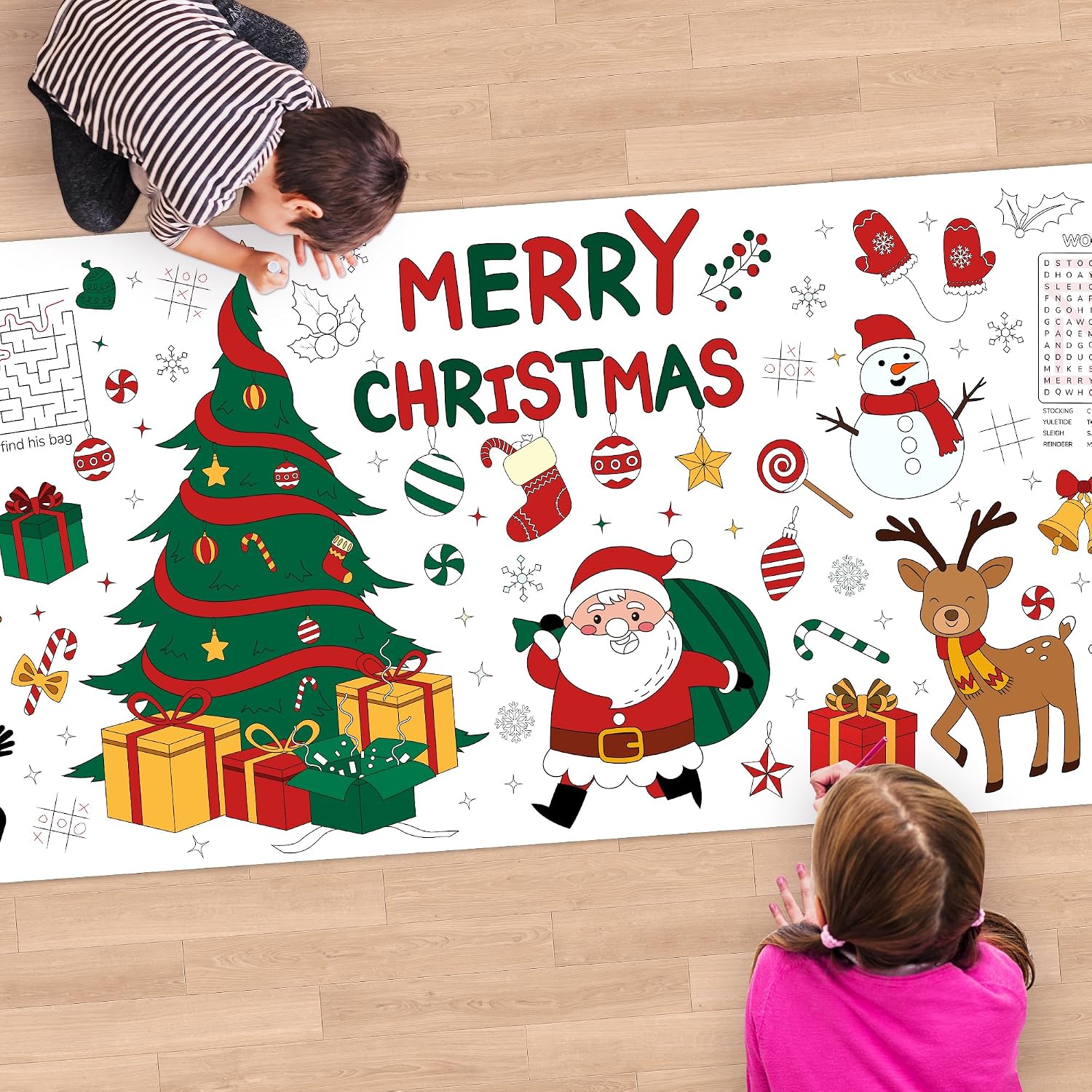 Detalle de Childom Christmas Coloring Tablecloth, 30 x 72 Inch