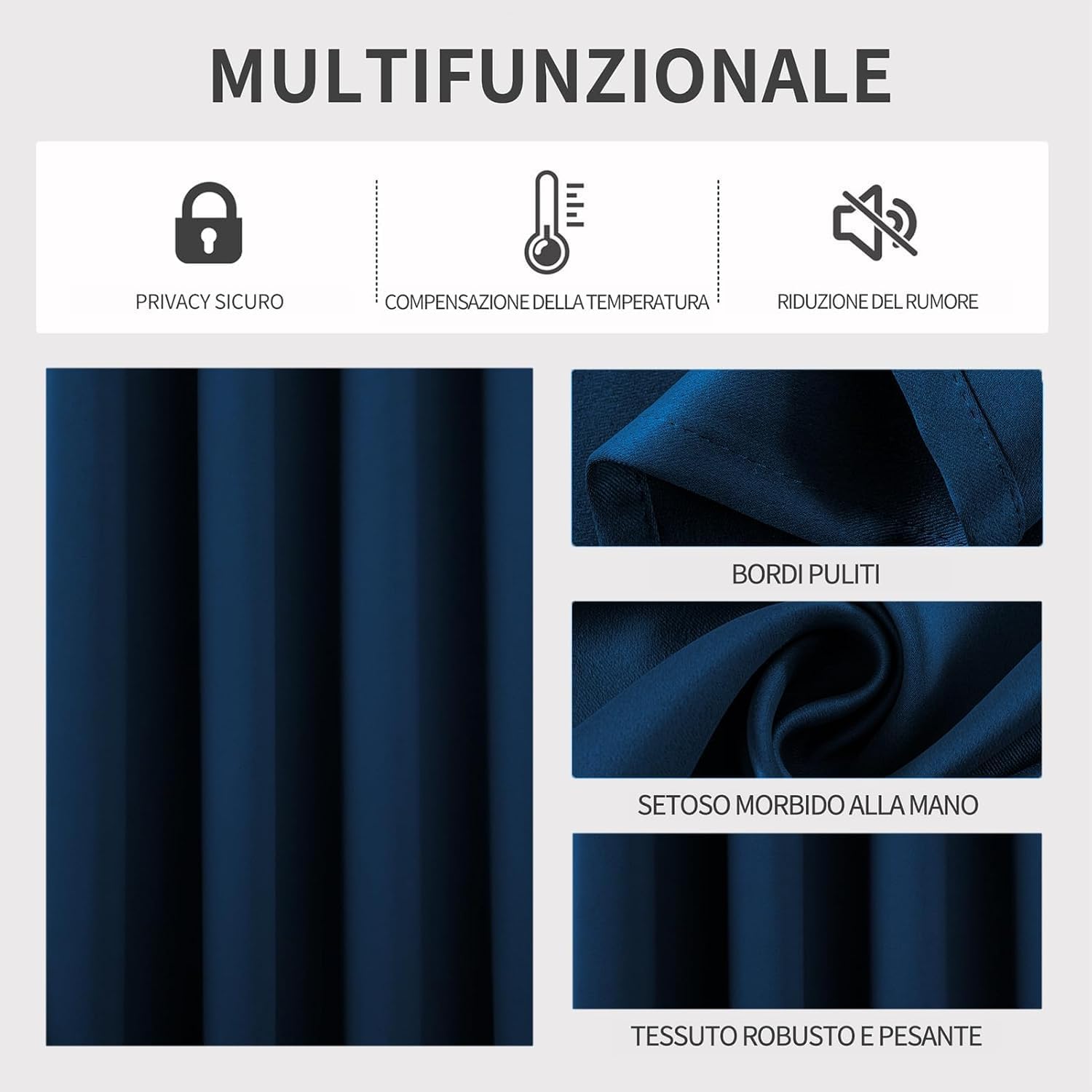 Thumbnail 2 de Joydeco Tende Oscuranti per Interni 2 Pezzi L 140 x A 175 – Blu Navy