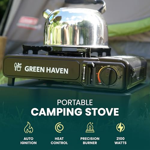 Thumbnail 1 de GREEN HAVEN Black Portable Camping Stove with Carry Case – 2100 W, EN417, Piezo Ignition