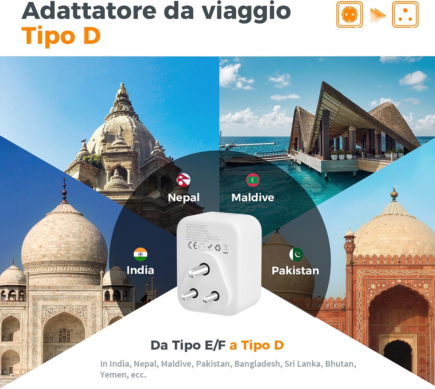 Thumbnail 1 de TESSAN Adattatore Sri Lanka 2 pezzi