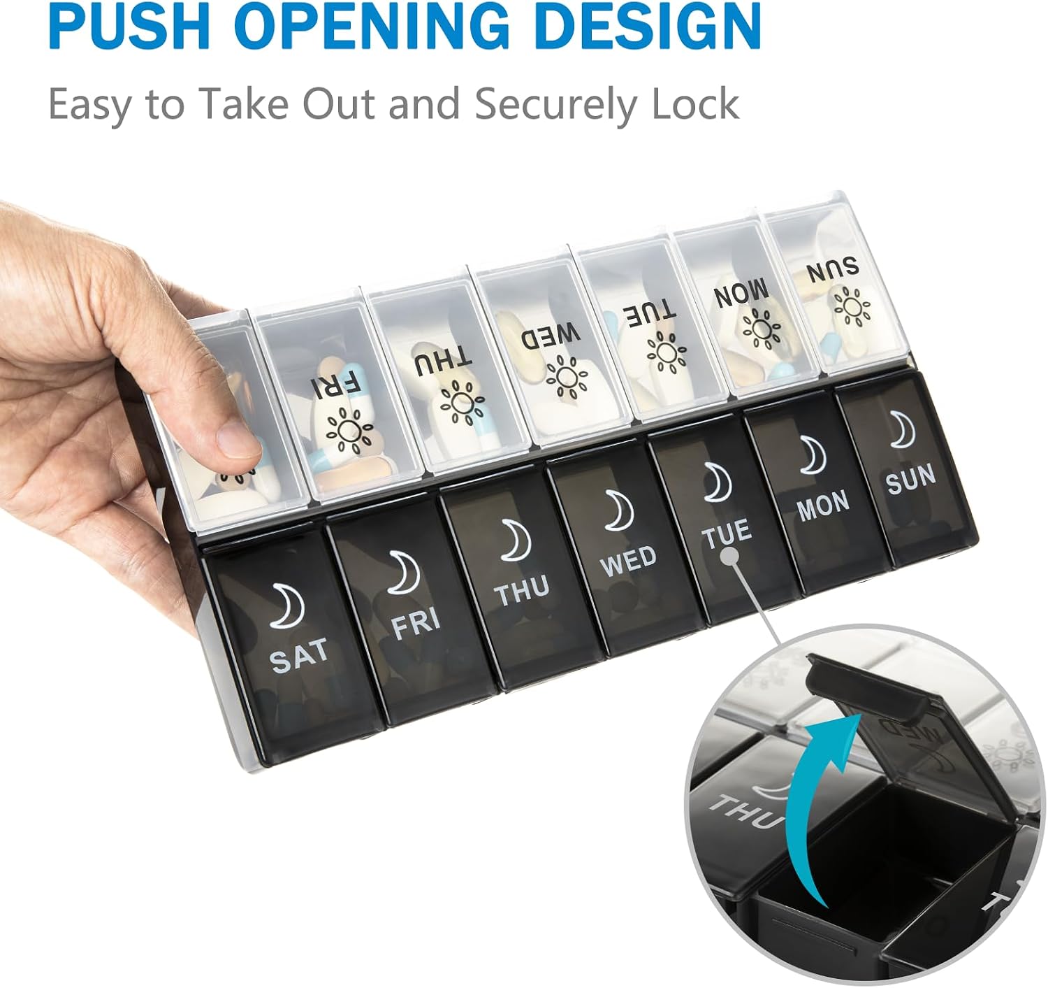 Thumbnail 3 de Mossime Weekly Pill Box 7-Day: Large 14-Compartment AM/PM Pill Organiser