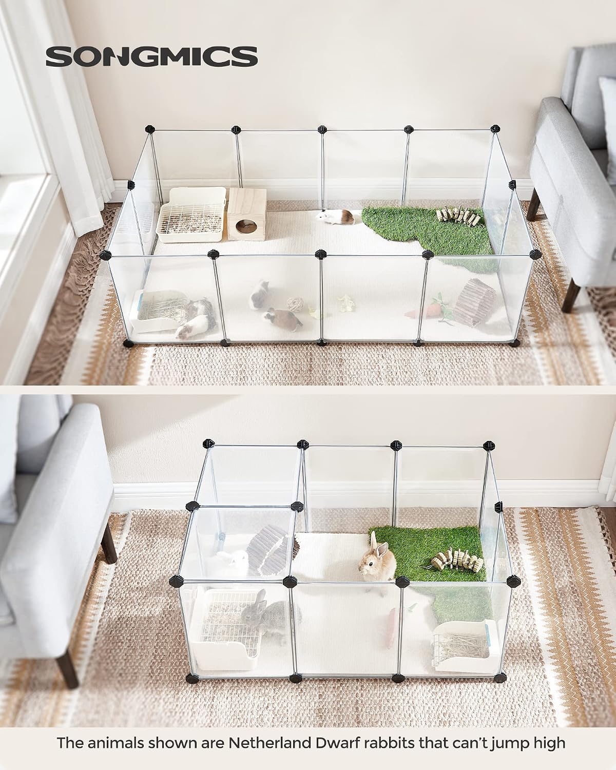 Detalle 2 de SONGMICS DAMION LPC02W Small-Animal Enclosure, 140 x 70 x 45 cm with Floor