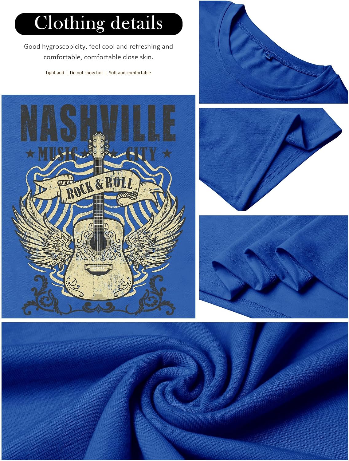 Thumbnail 4 de WIEIYM Womens Oversized Nashville Music T Shirt Rock Tee
