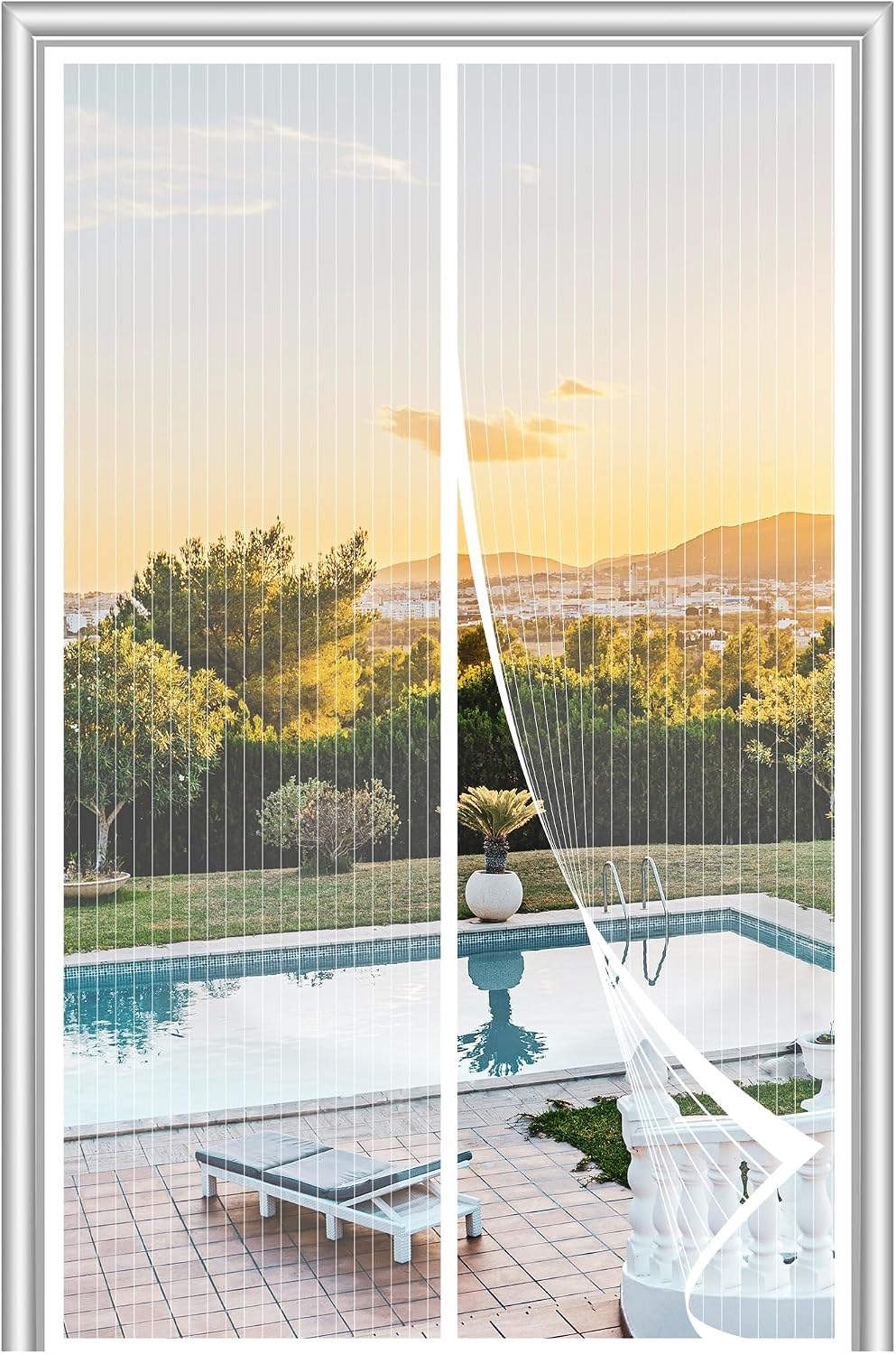 Detalle de METAONLY Magnetic Screen Door, 74" x 82" White Polyester Mesh for 72" x 80" Doors