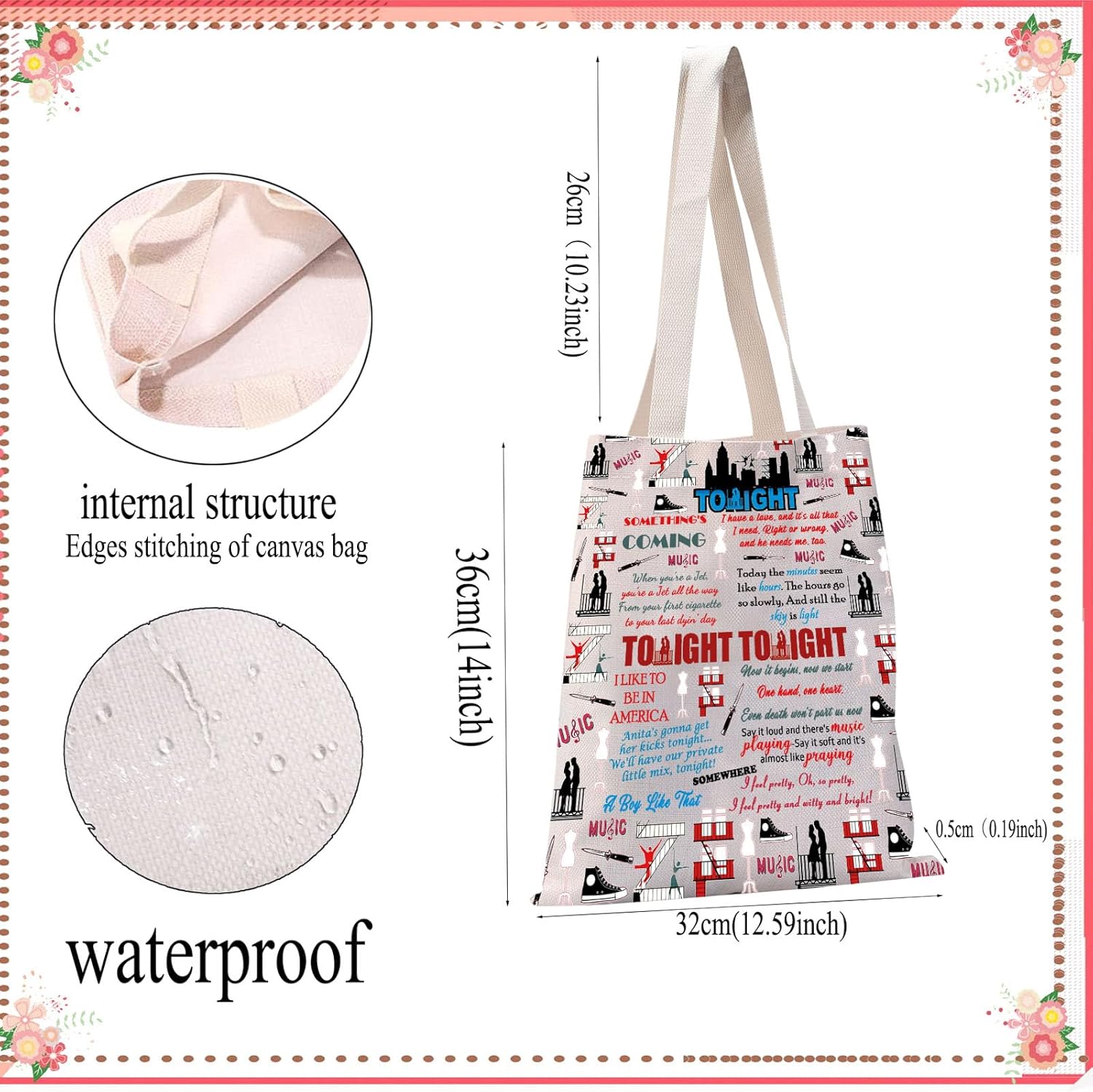 Detalle 2 de PXTIDY West Side Story Musical Tote Bag – Practical Broadway Theatre Bag