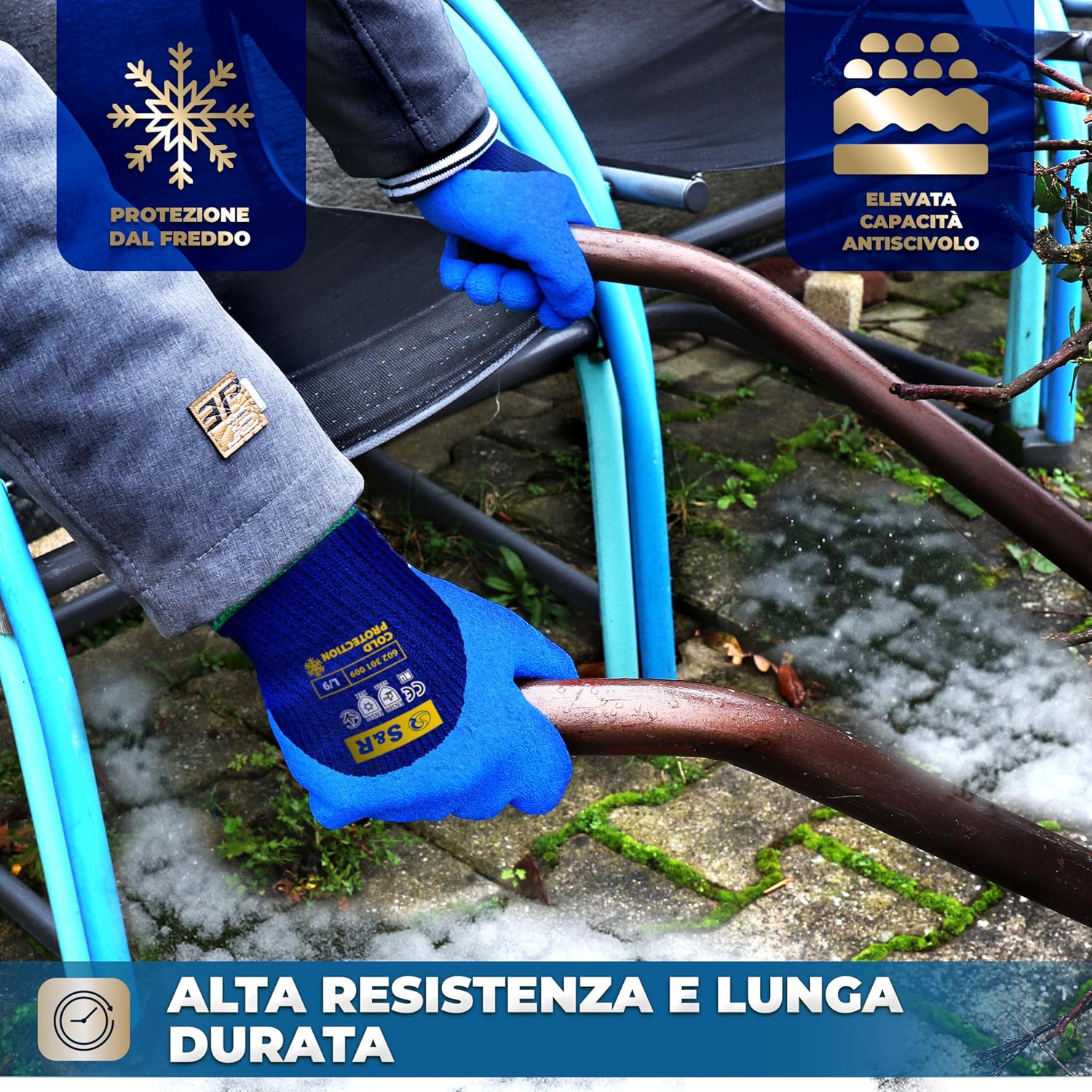 Detalle de S&R Guanti da Lavoro Invernali Termici - 2 Paia, Taglia L/9, fodera acrilica calda, rivestimento lattice idrorepellente
