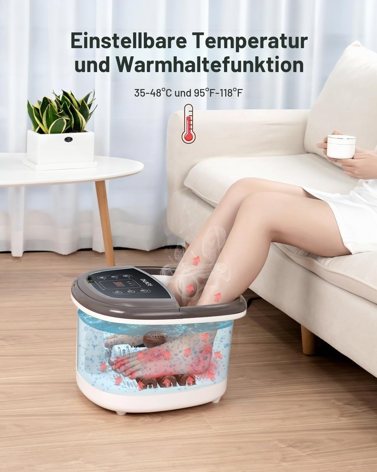 Detalle de RENPHO Fußbad mit Massagefunktion (elektrisch) – Timer, Temperaturregelung & Sprudelmassage
