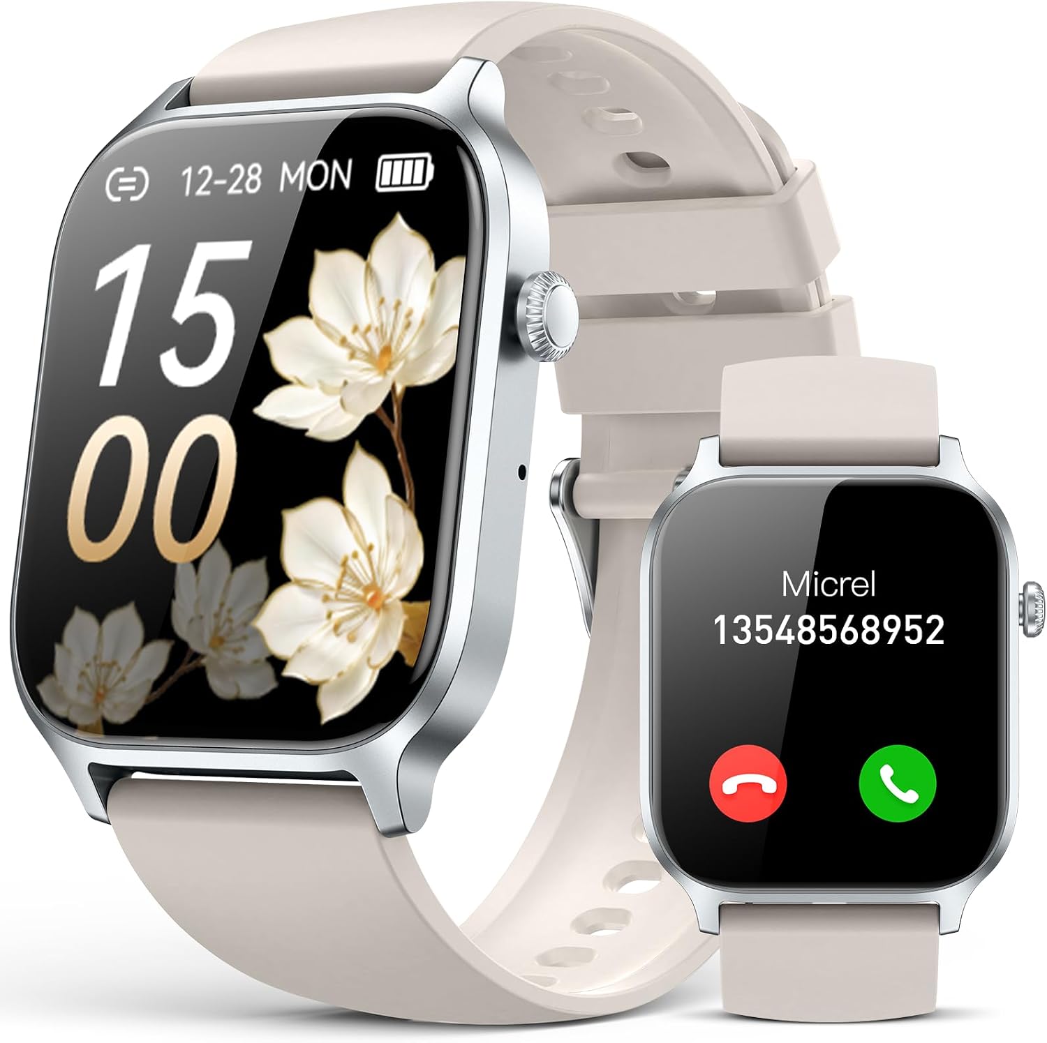 Detalle de Smart Watch for Men & Women (2024) with Bluetooth Calling, IP68 Fitness Tracker – Silver, 1.83in