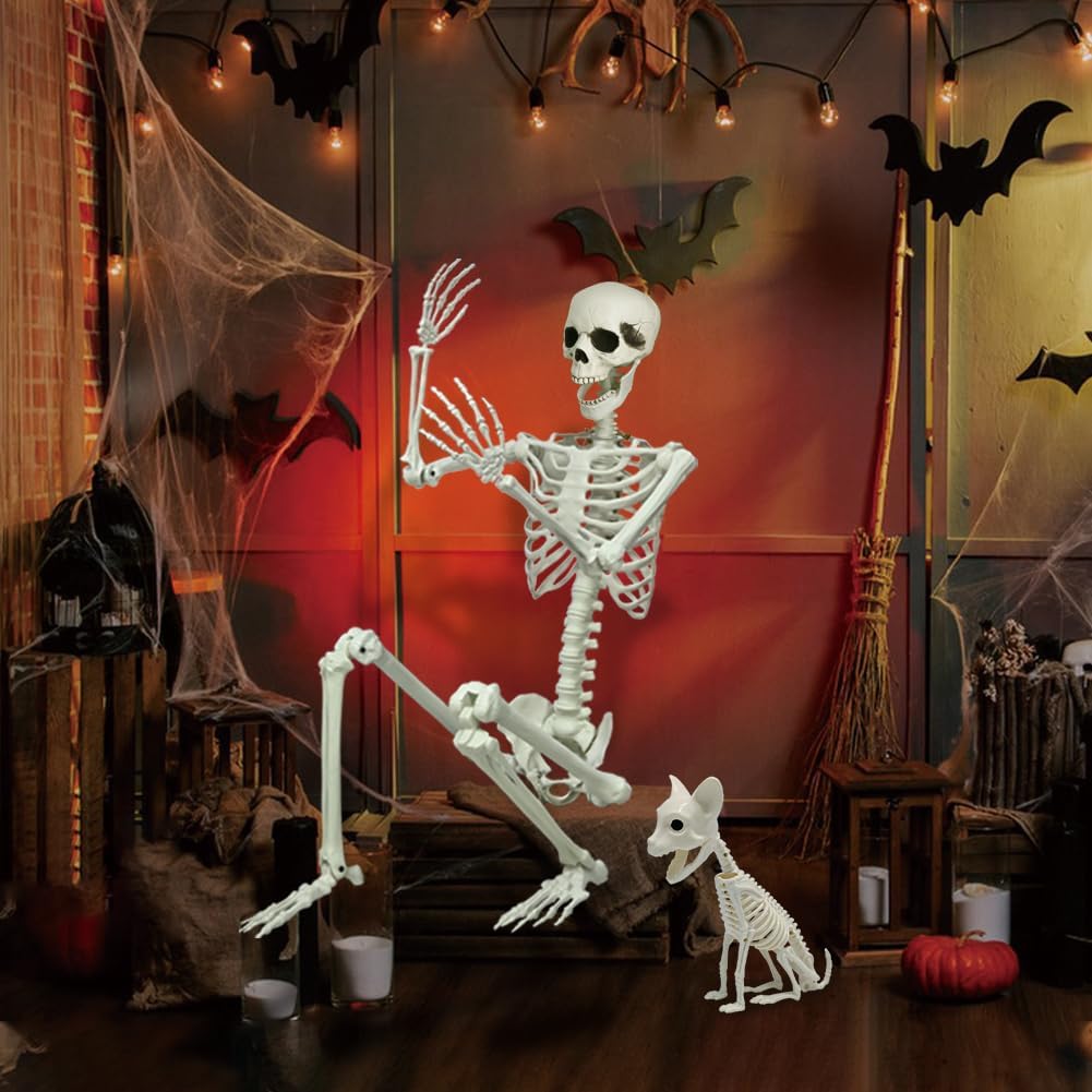 Thumbnail 6 de WODMAZ WSJZFH-165 Halloween Skeleton with Cat, 5.9-Ft Poseable Plastic Decor