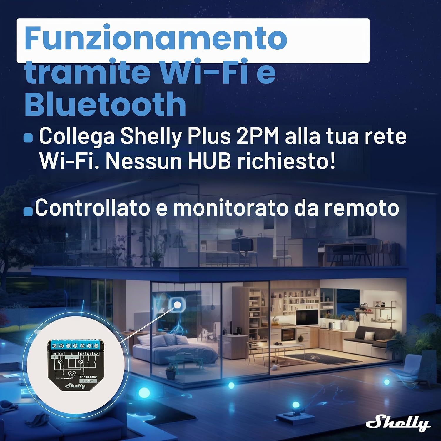Detalle 2 de Shelly Plus 2PM Relé WiFi Bluetooth 2 canali 16A