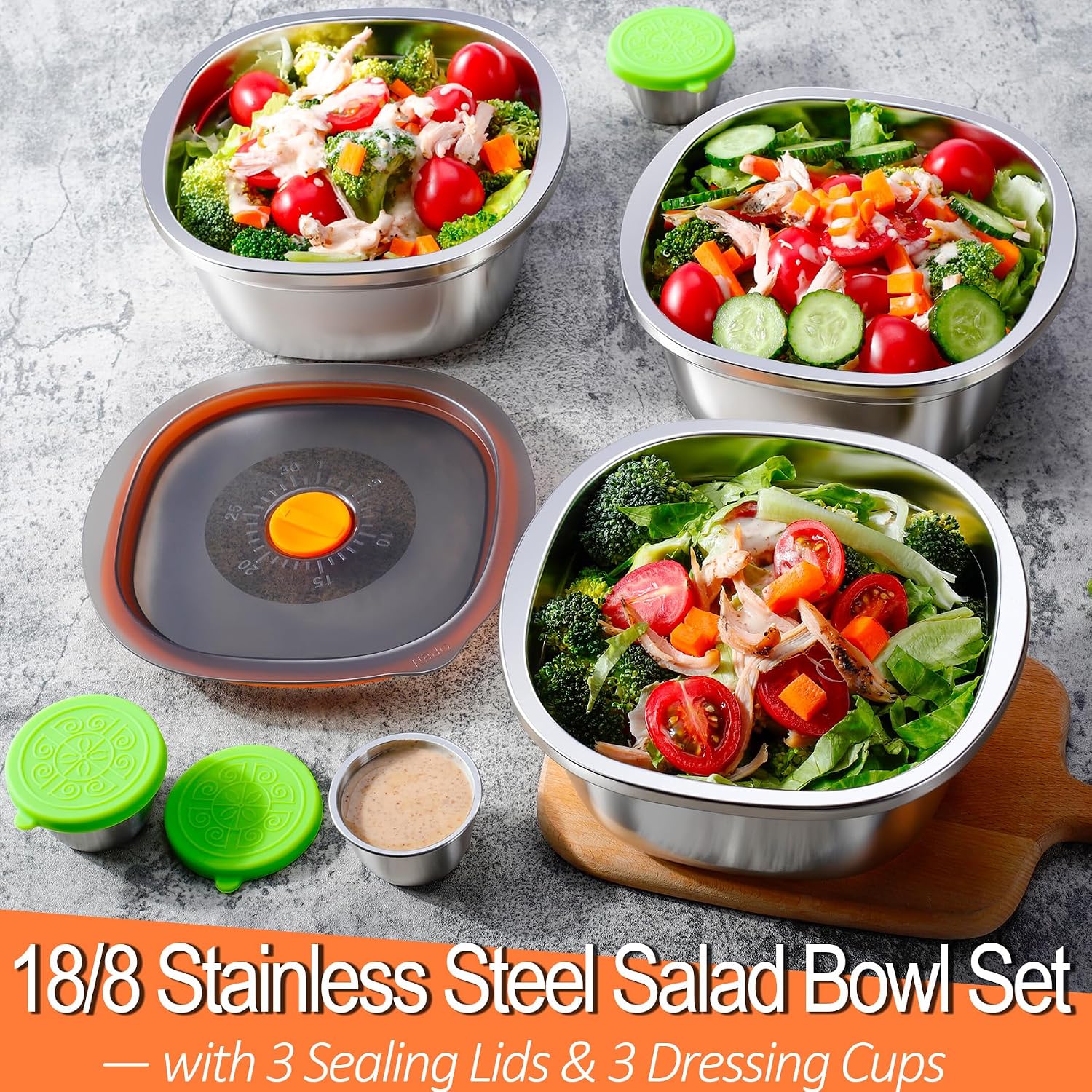 Detalle 2 de KTKUDY 3 Pack Salad Bowls 50 oz