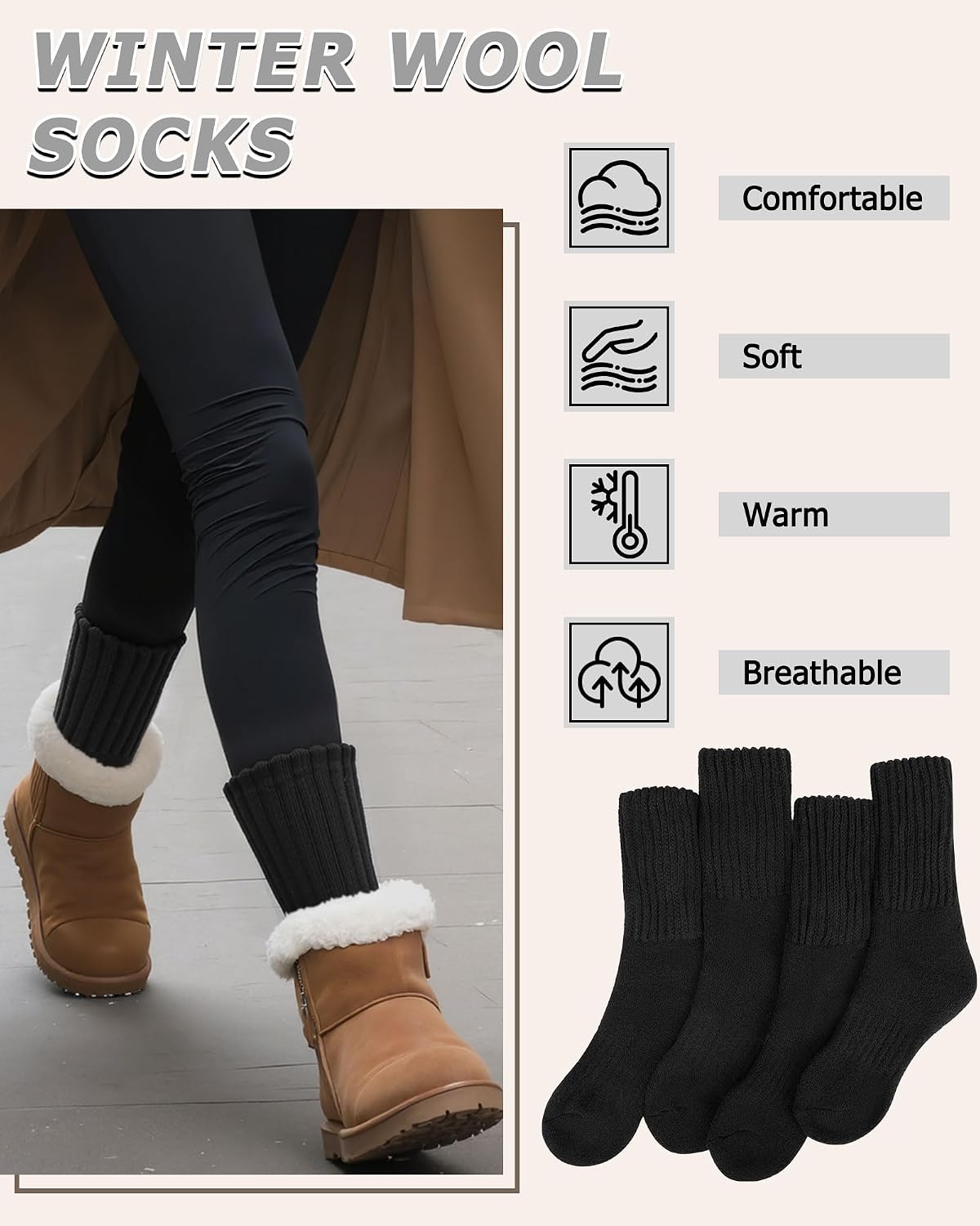 Detalle 2 de Senker Women's Wool Socks, 4-Pair Set