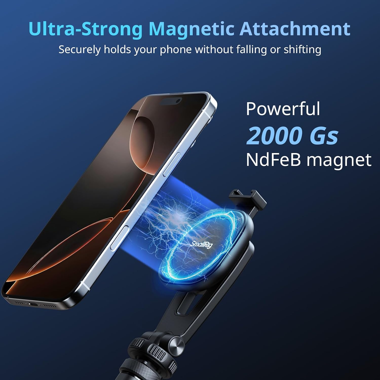 Detalle de SMALLRIG AC-10 5283 magnetische telefoonklem met cold shoe en 90° kanteling