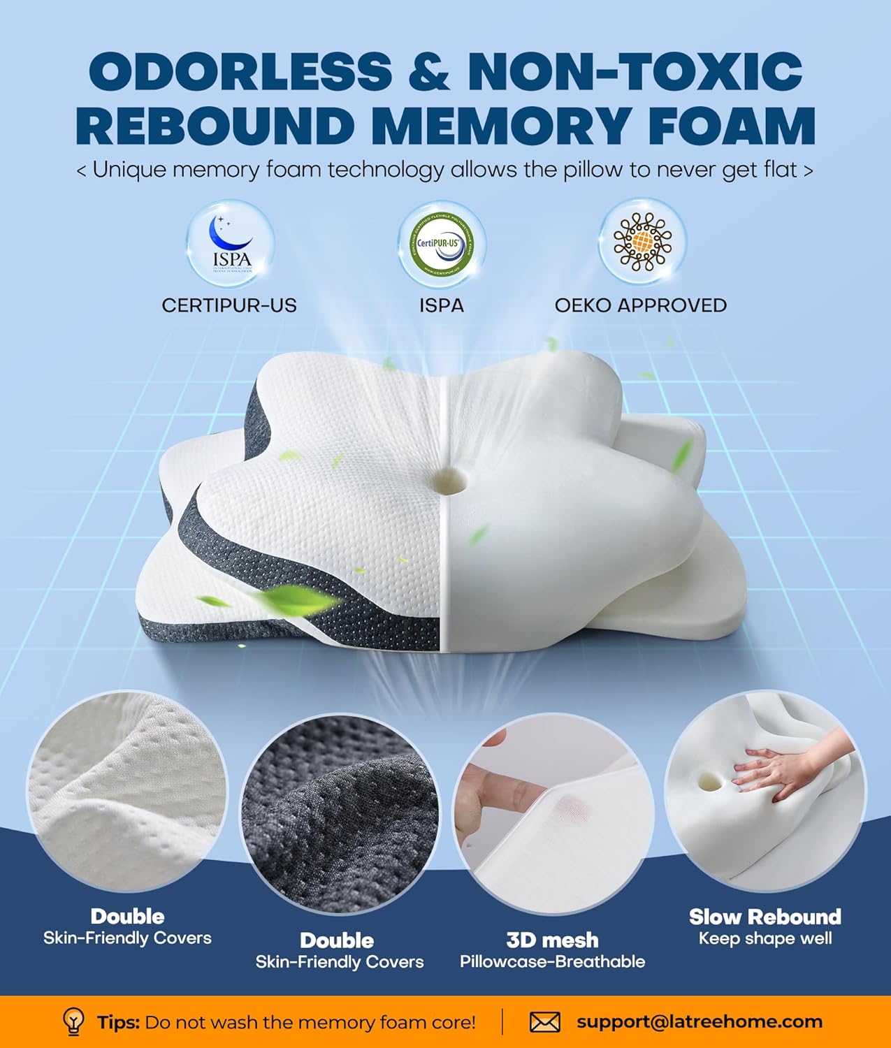 Thumbnail 4 de 5X Pain Relief Cervical Neck Pillow (Ergonomic Cooling Memory Foam) for Neck Support