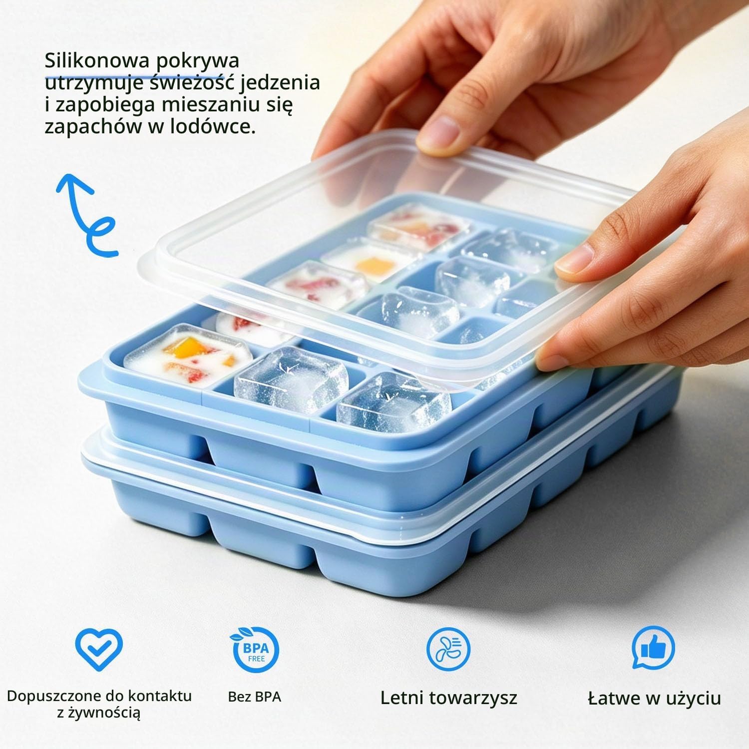Detalle 2 de Azxb Azxb- Ice Cube Trays – silikonowa foremka na 15 kostek z pokrywką