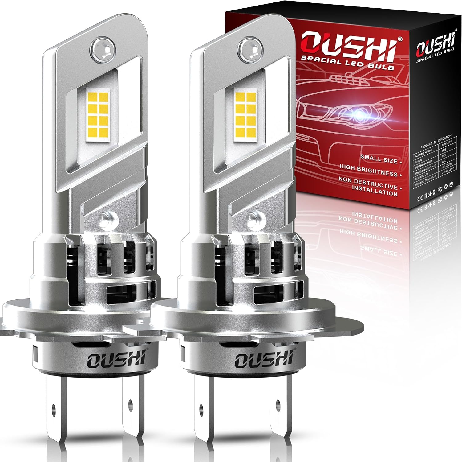 Detalle de OUSHI H7 LED headlight bulbs 30000 lm