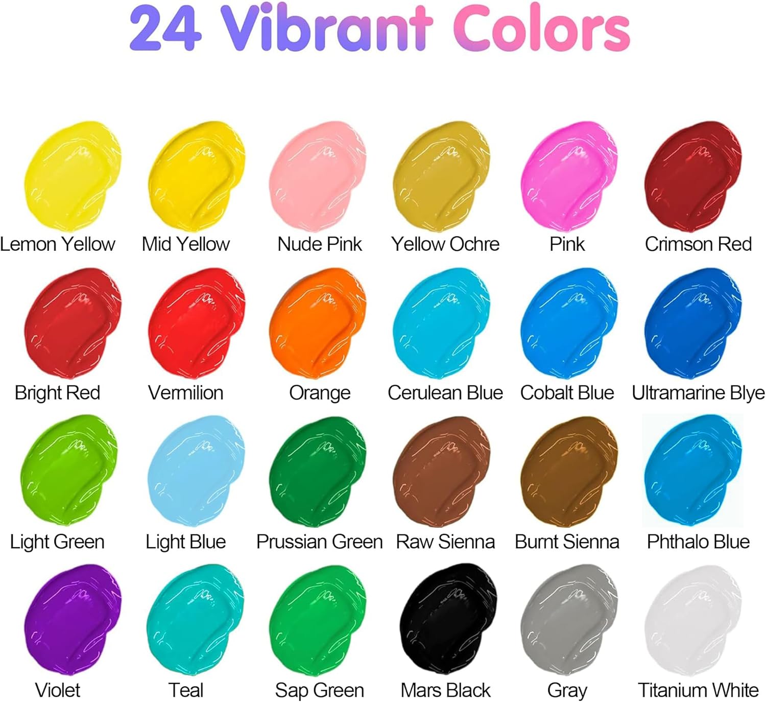 Detalle de 24 couleurs – Peinture acrylique en 24 tubes de 12 ml avec 3 pinceaux, idéal pour artistes et enfants