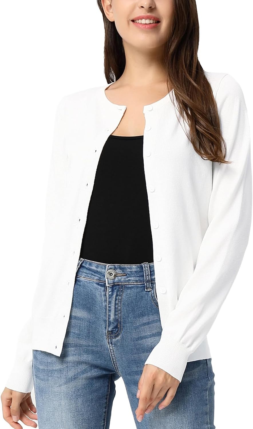 Detalle de GRACE KARIN Lightweight Knit Cardigan for Women, Button-Front Crewneck