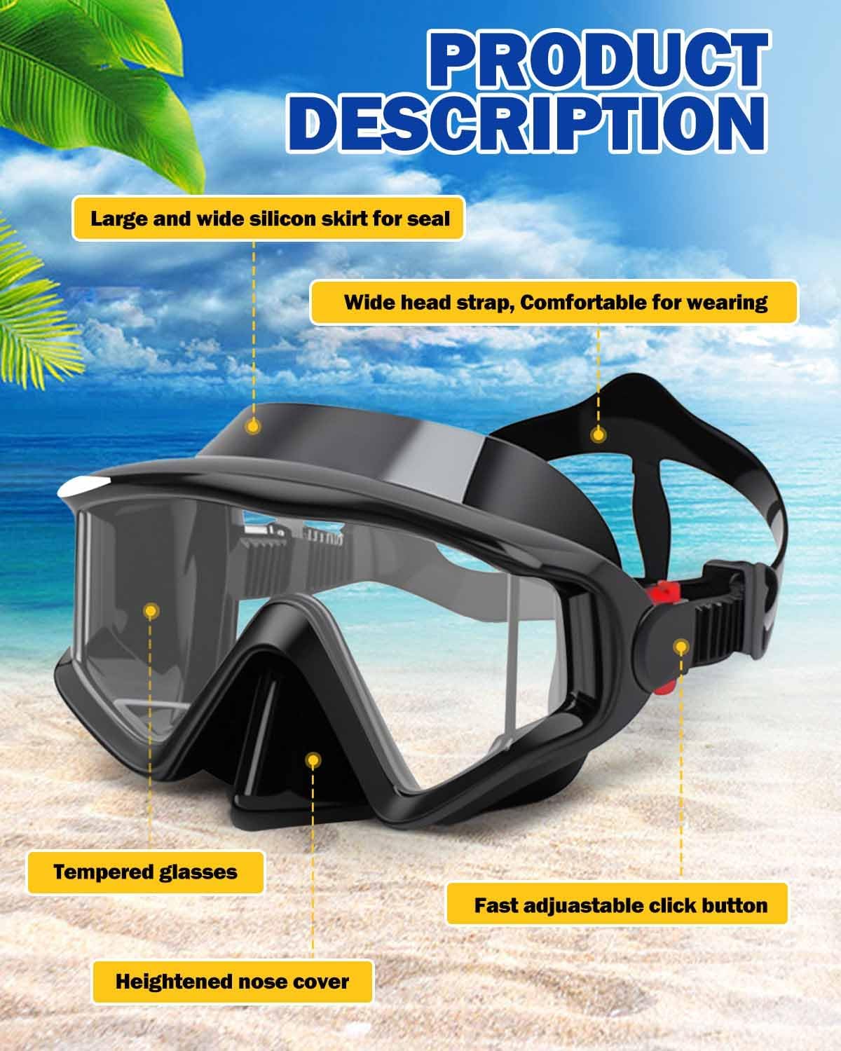 Thumbnail 1 de Lorrtta Snorkel Set for Adults: 180° Panoramic Mask with Dry Top Snorkel