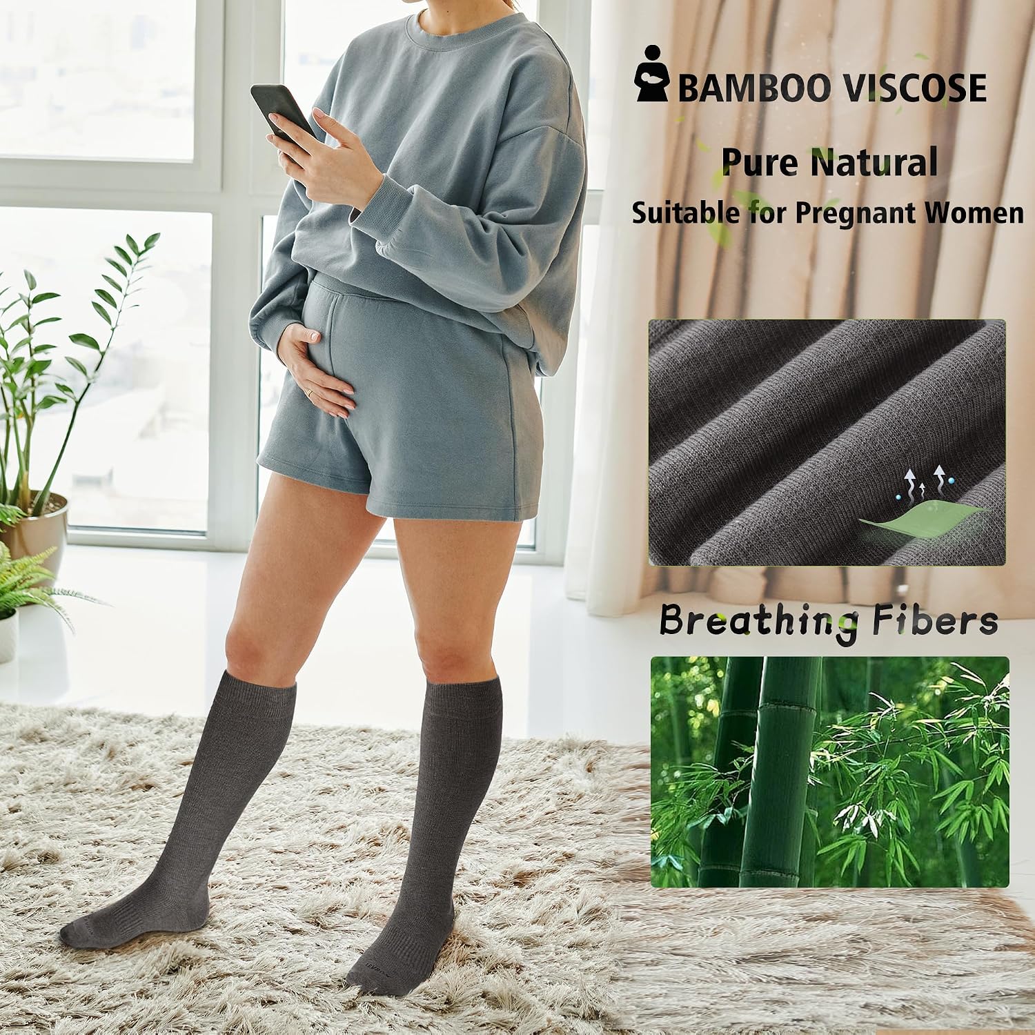 Detalle de LEVSOX Viscose Bamboo Compression Socks for Pregnancy and Travel (20-30 mmHg) – Knee-High