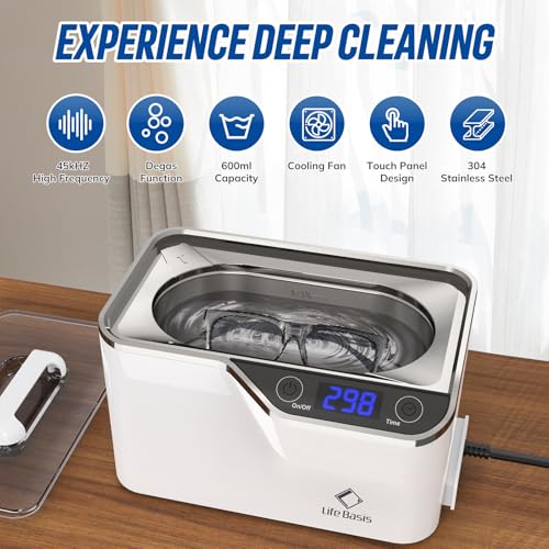 Thumbnail 1 de LifeBasis CDS-100 Ultrasonic Cleaner: 600ML Jewellery Cleaner with 48KHz Power for Jewellery, Glass, Watches and More