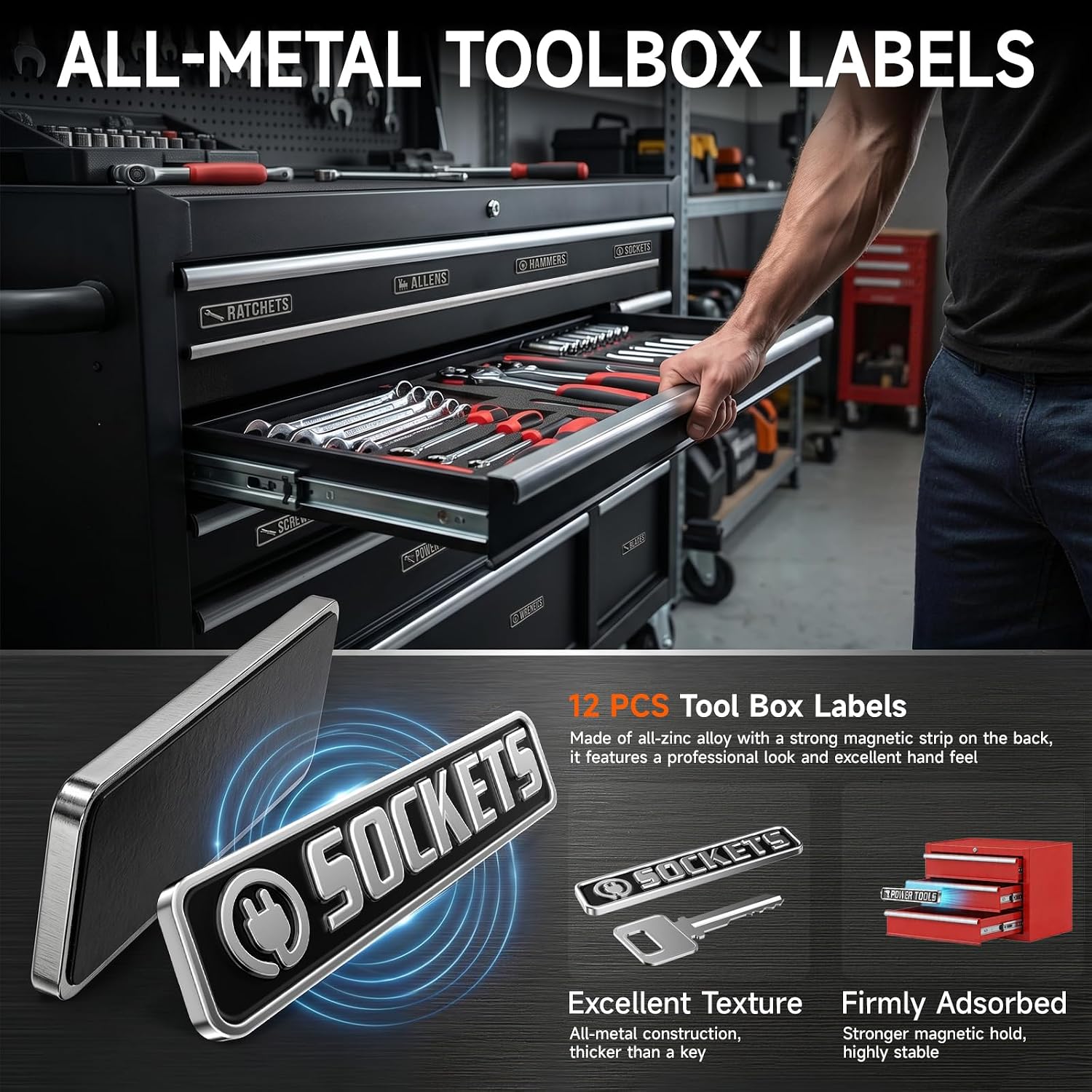 Detalle de Magnetic Tool Box Labels, 12-Piece Set