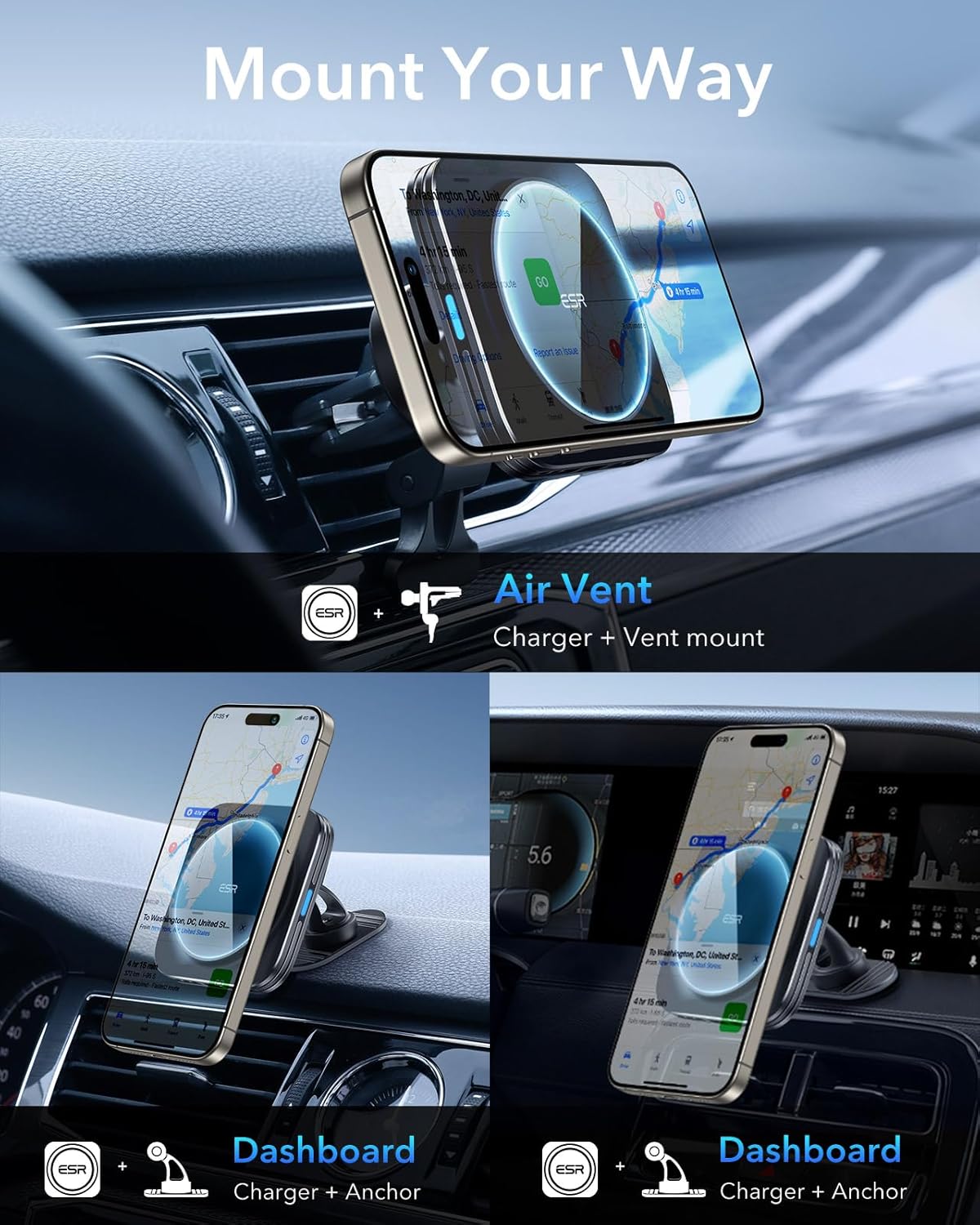 Thumbnail 5 de ESR MagSafe Car Mount Charger 15W