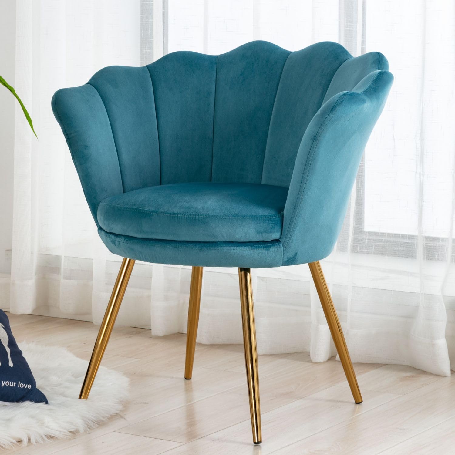 Detalle de chairus Armstoel fluwelen kaptafelstoel met gouden poten, blauw