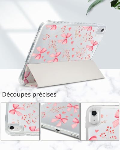 Detalle de Fycyko Étui pour iPad 11" (A16) et iPad 10e Génération 10,9" – Motif Nœud Rose avec Porte-Cryon et support à trois volets