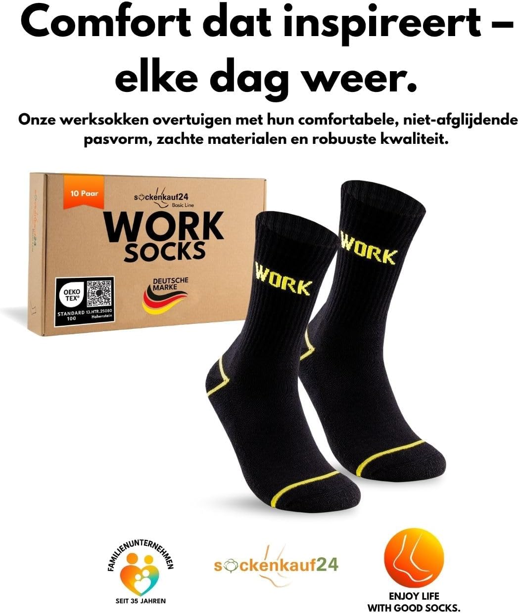 Detalle 2 de 10 Paar Werksokken Heren WORK Socks, katoenen sokken voor werkdagen