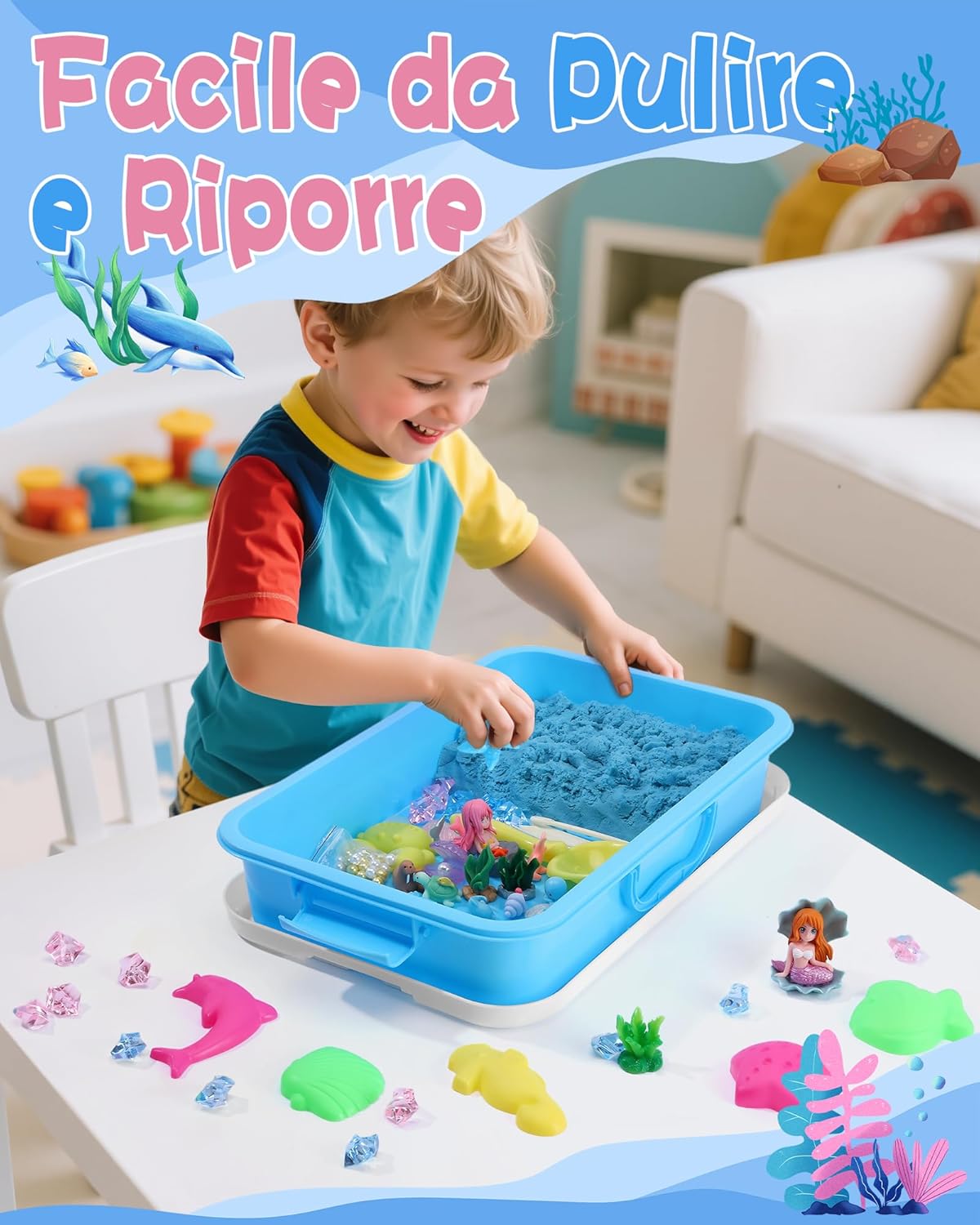 Detalle de cycletour Magic Sand Set Ocean Series – Sabbia magica blu con accessori (1 kg) per bambini dai 3 anni