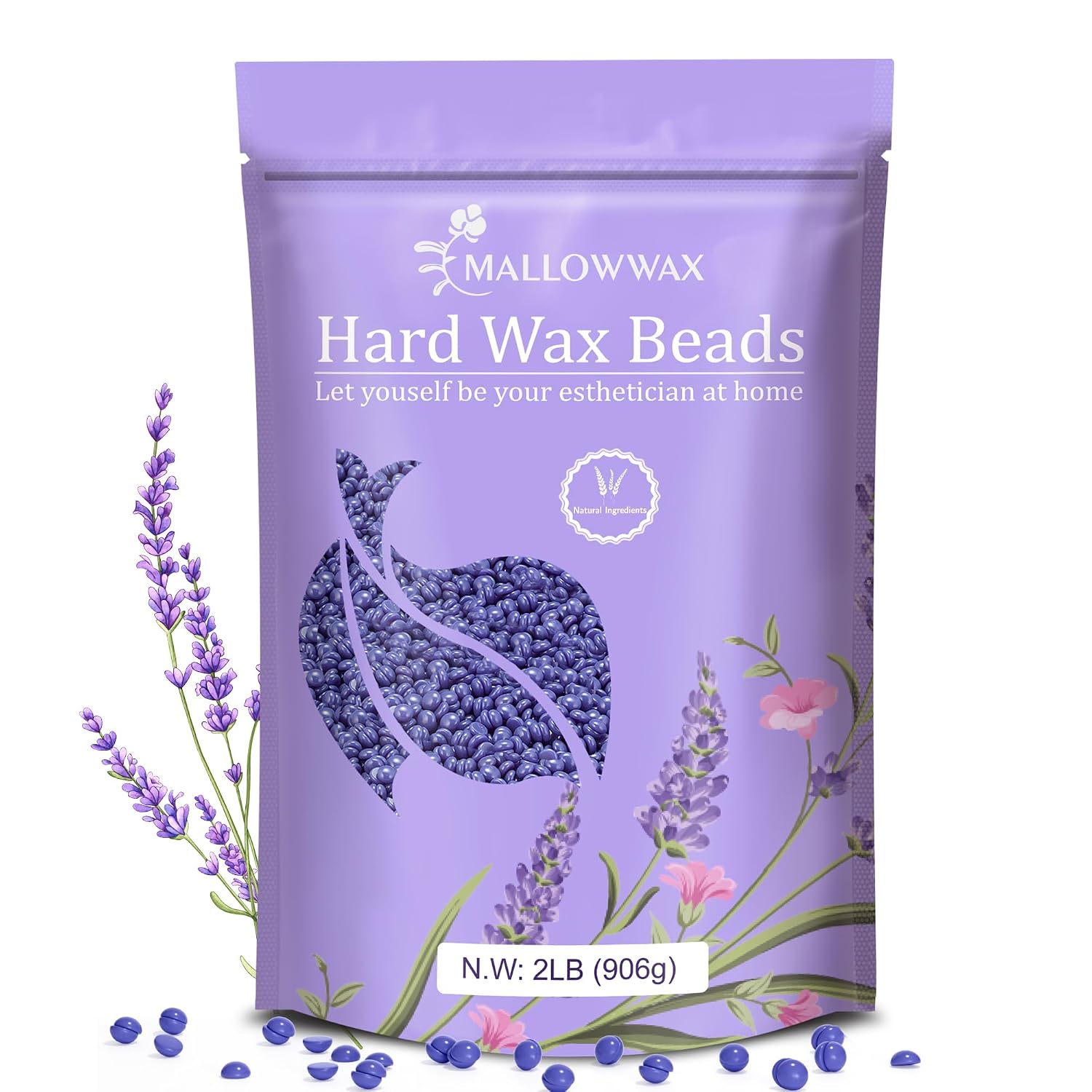 Detalle de Mallowwax Lavender Hard Wax Beads, Stripless, Refillable, 2 lb