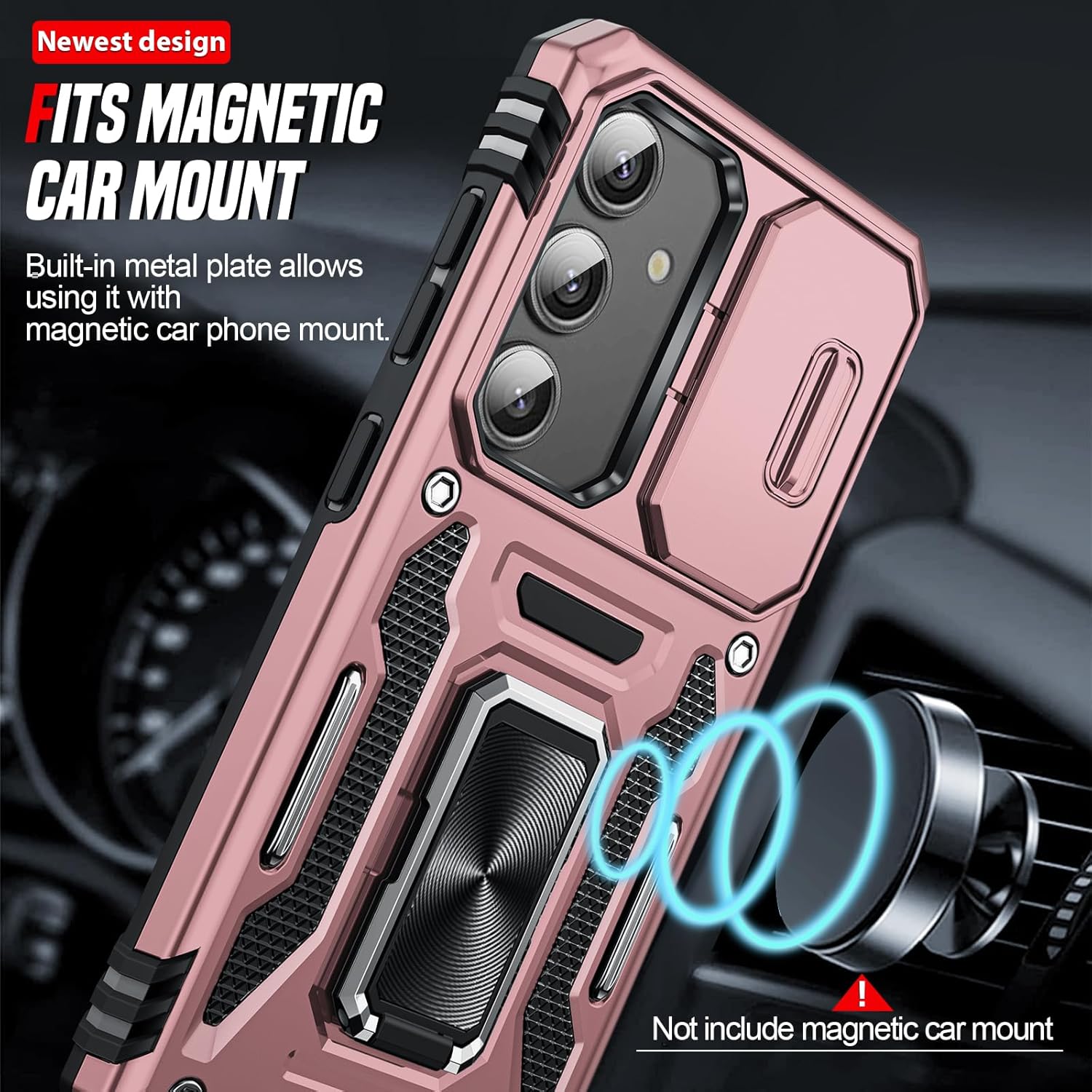 Thumbnail 5 de LeYi Samsung Galaxy S25 Case with Camera Lens Cover Slider, Ring Stand – Military-Grade, Rose Gold