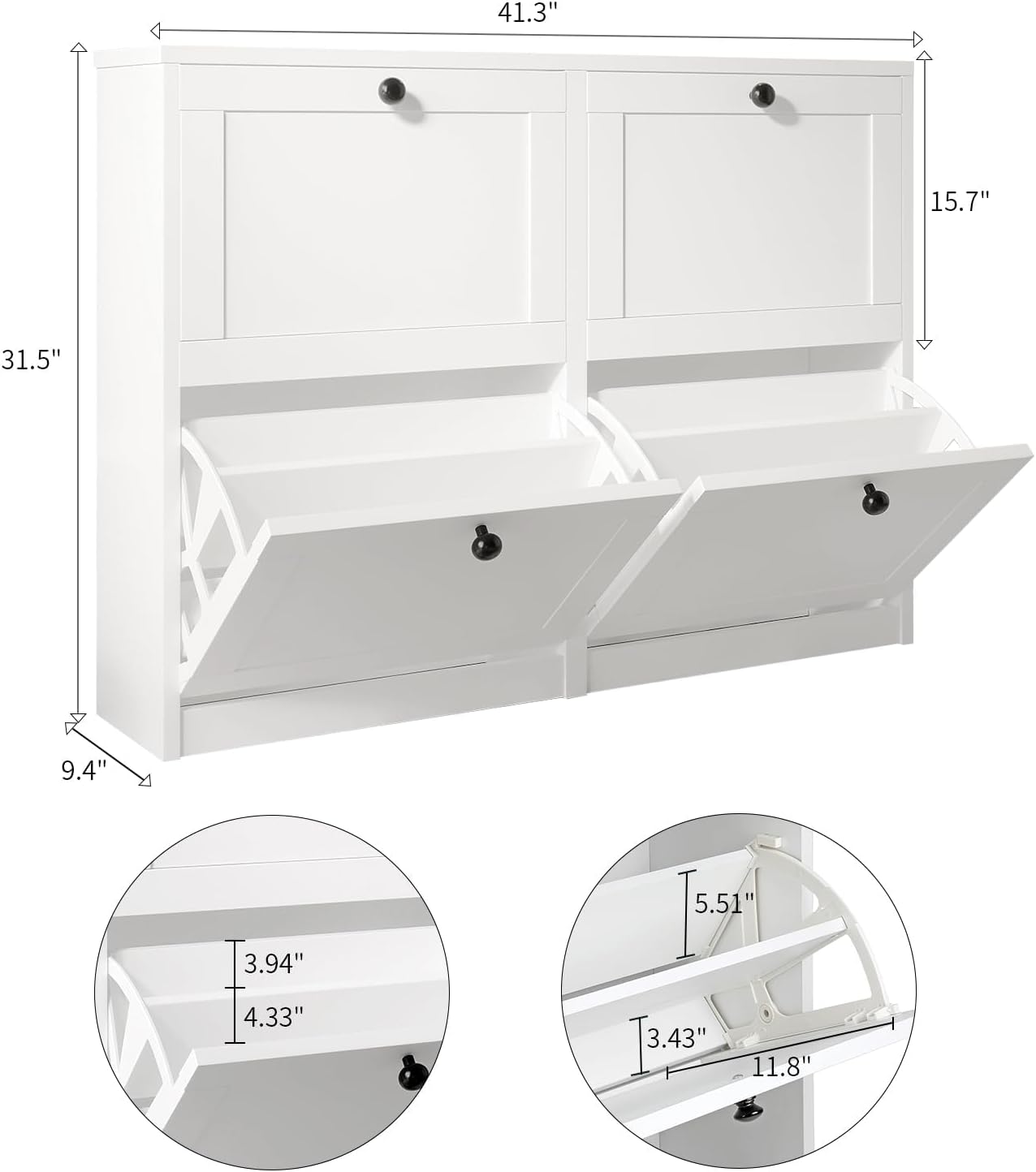 Detalle de VOWNER Scarpiera Slim: Scarpiera Portascarpe in Legno a 4 Cassetti, 105x80x24 cm, Bianco