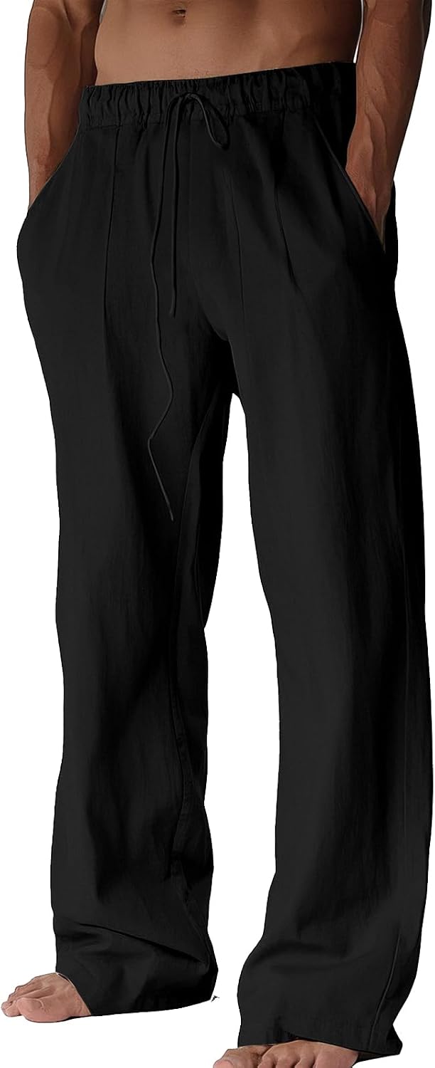 Detalle de BUXKR Men’s Casual Summer Pants with Elastic Waist, Drawstring and Deep Pockets