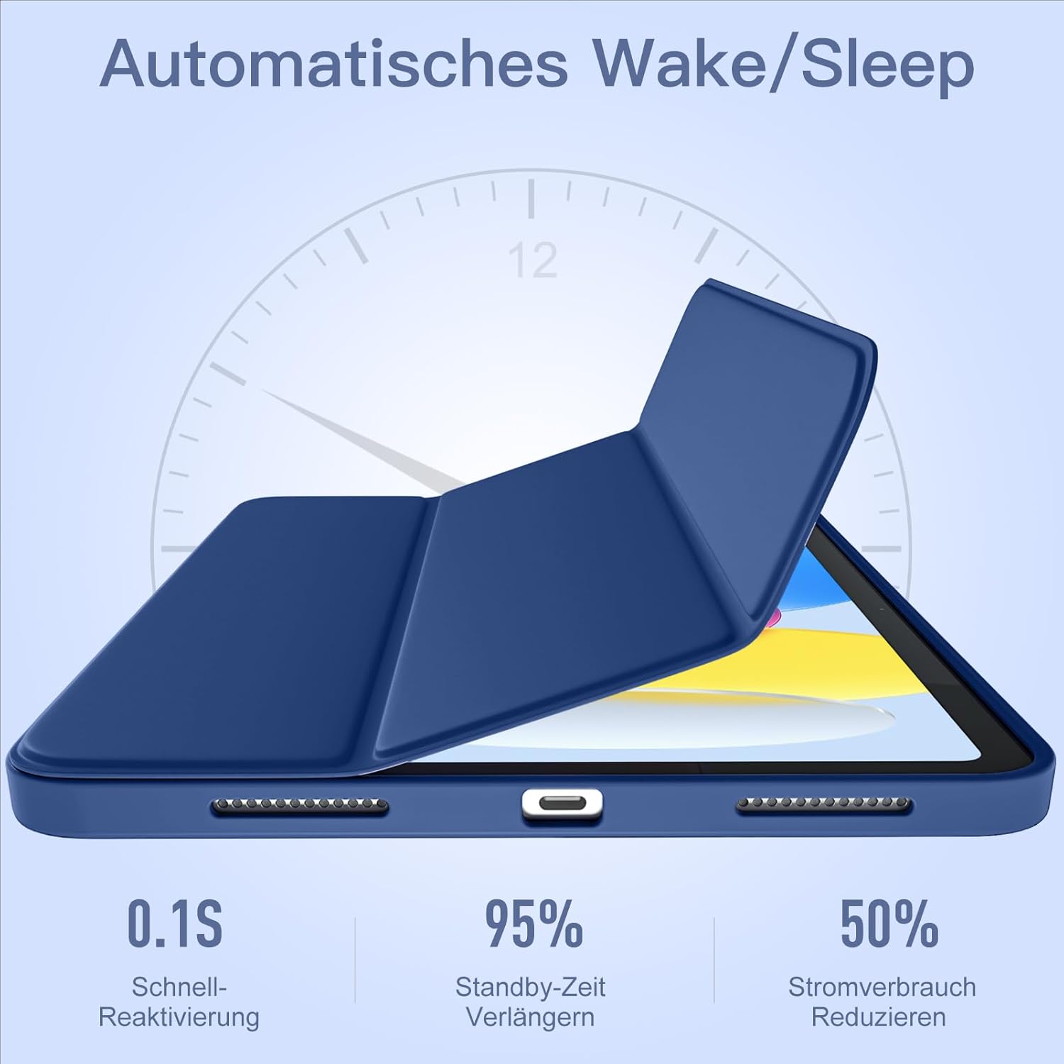 Thumbnail 6 de Vobafe Hülle für iPad A16 (11. Generation 2025) / iPad 10 (10,9 Zoll) mit Stifthalter, Touch-ID & Auto-Sleep-Wake (Navy, transparent)